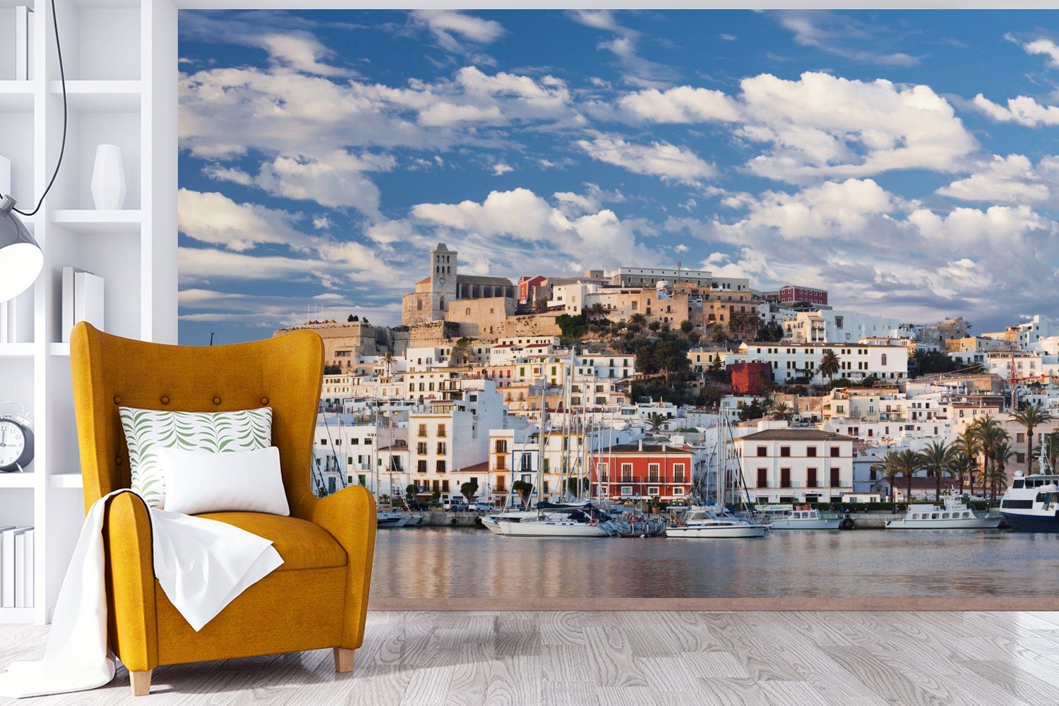 MuchoWow Fototapete Ibiza-Stadt bei Sonnenaufgang, Tapete (6 für St), bedruckt, Wohnzimmer, Vinyl Wallpaper Schlafzimmer, Matt, Kinderzimmer