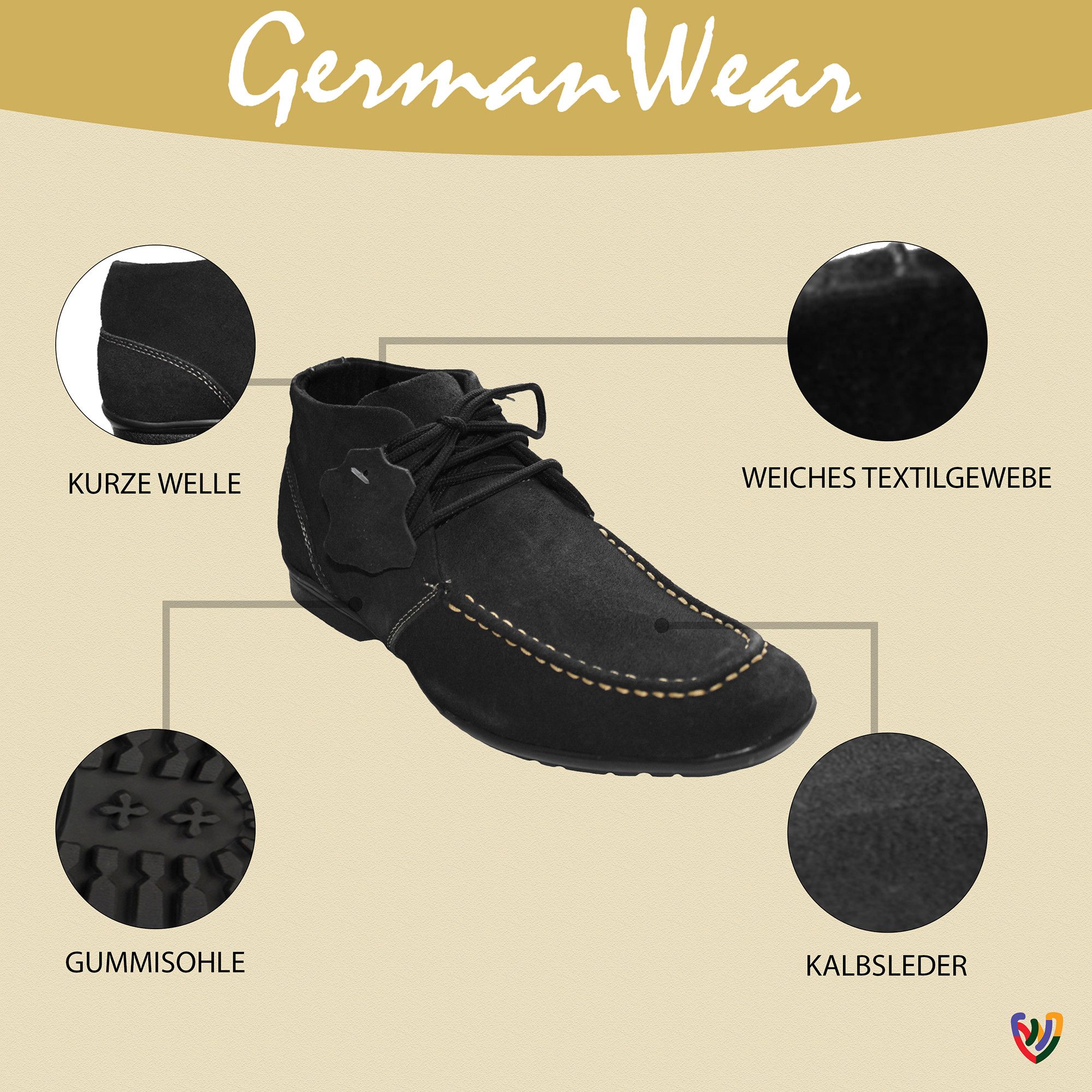 German Wear TREND HSH043 Schnürboots Desert Boots Lederschuhe Stiefeletten Schuhe aus Wildleder