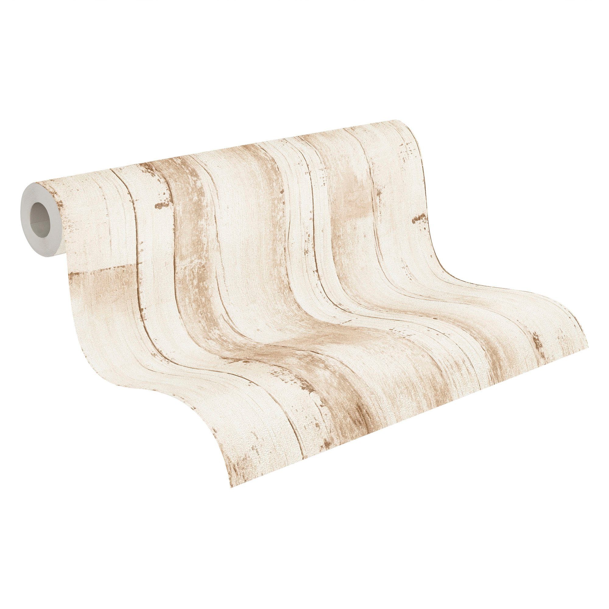 A.S. Création Vliestapete Natural Living Holztapete, leicht strukturiert, matt, gemustert, neutral, (1 St), PVC-Frei, skandinavische Tapeten, Wohnzimmer