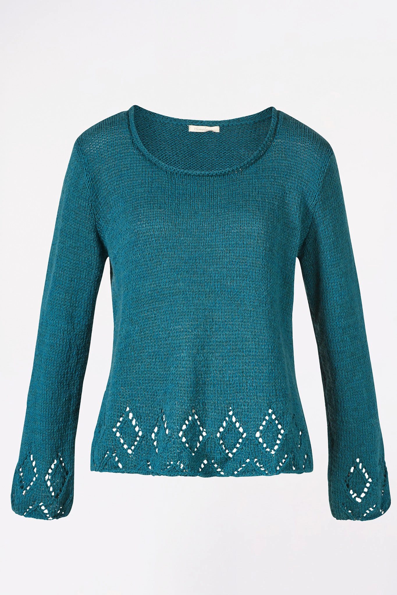 Strickpullover Eleganter Pullover Damen mit Lochstrickmuster aus Woll-Seidenmischung
