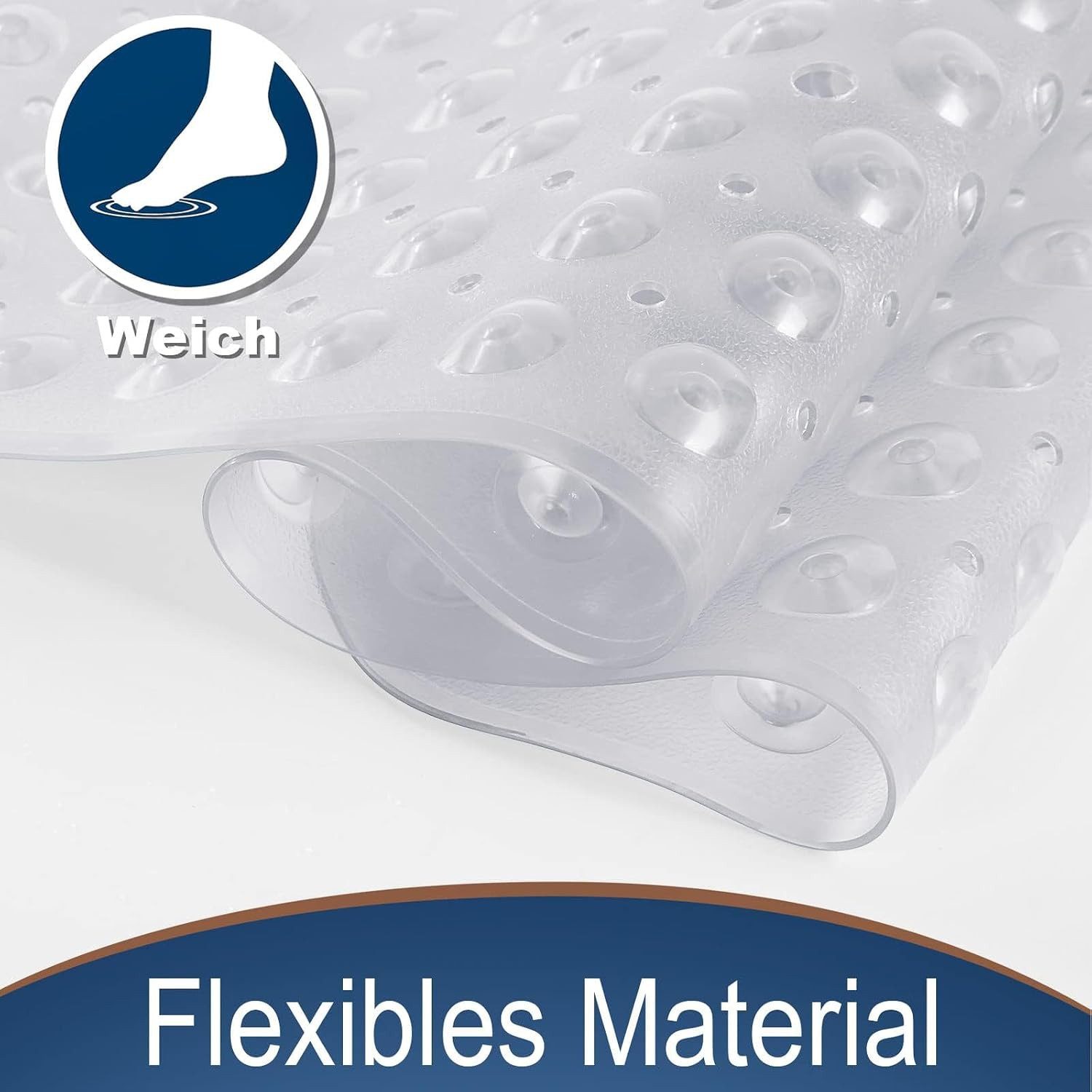ibettertec Badematte Badewannenmatte rutschfest, BPA Frei Antirutschmatte, 100 x 40 cm, Extra Lang Duschmatte Schnelltrocknend & Maschinenwaschbar Schimmelresis – Bild 4 von 5
