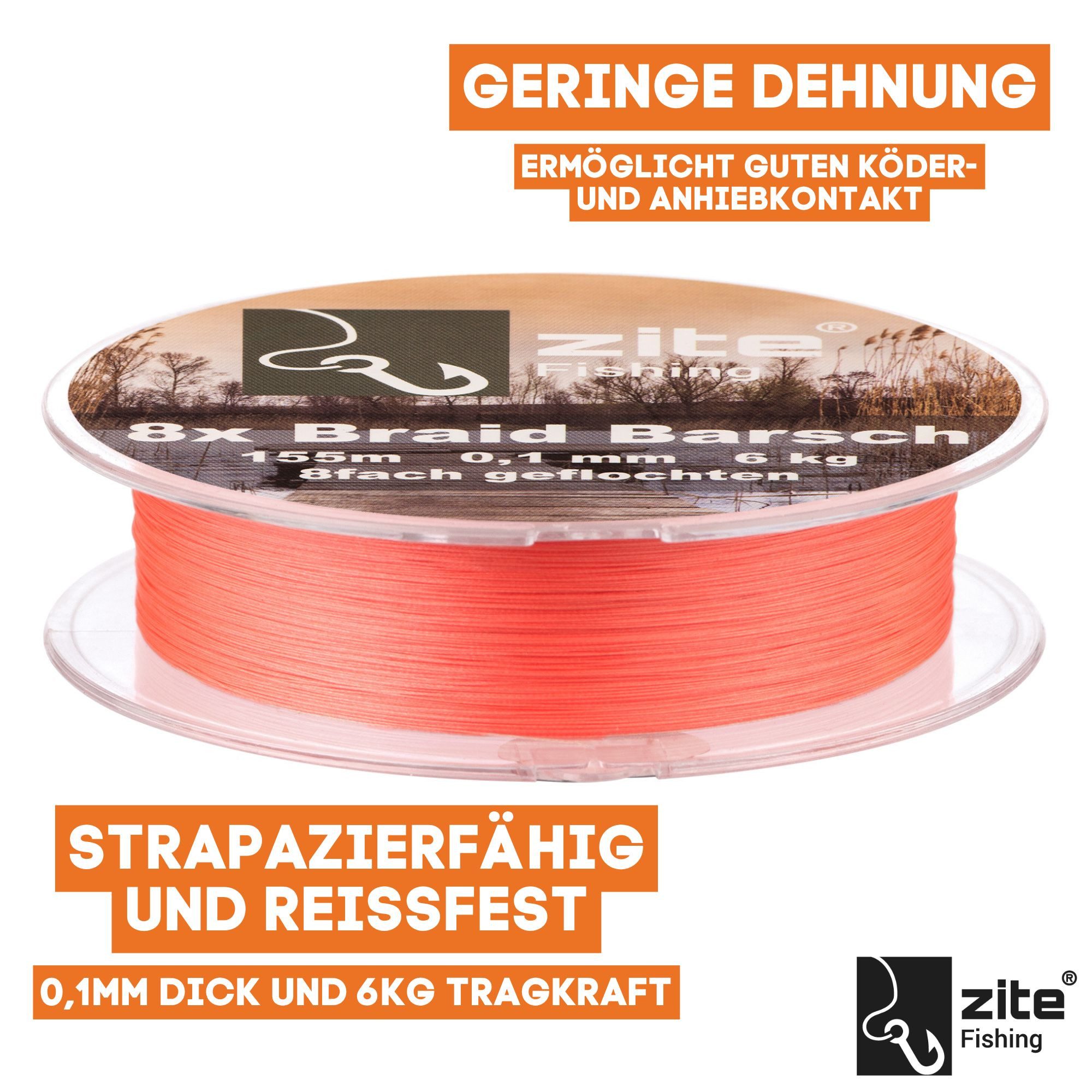 Zite Angelschnur 155m Geflochtene 8-Braid Angelschnur Orange - Barsch, Hecht & Zander – Bild 2 von 5