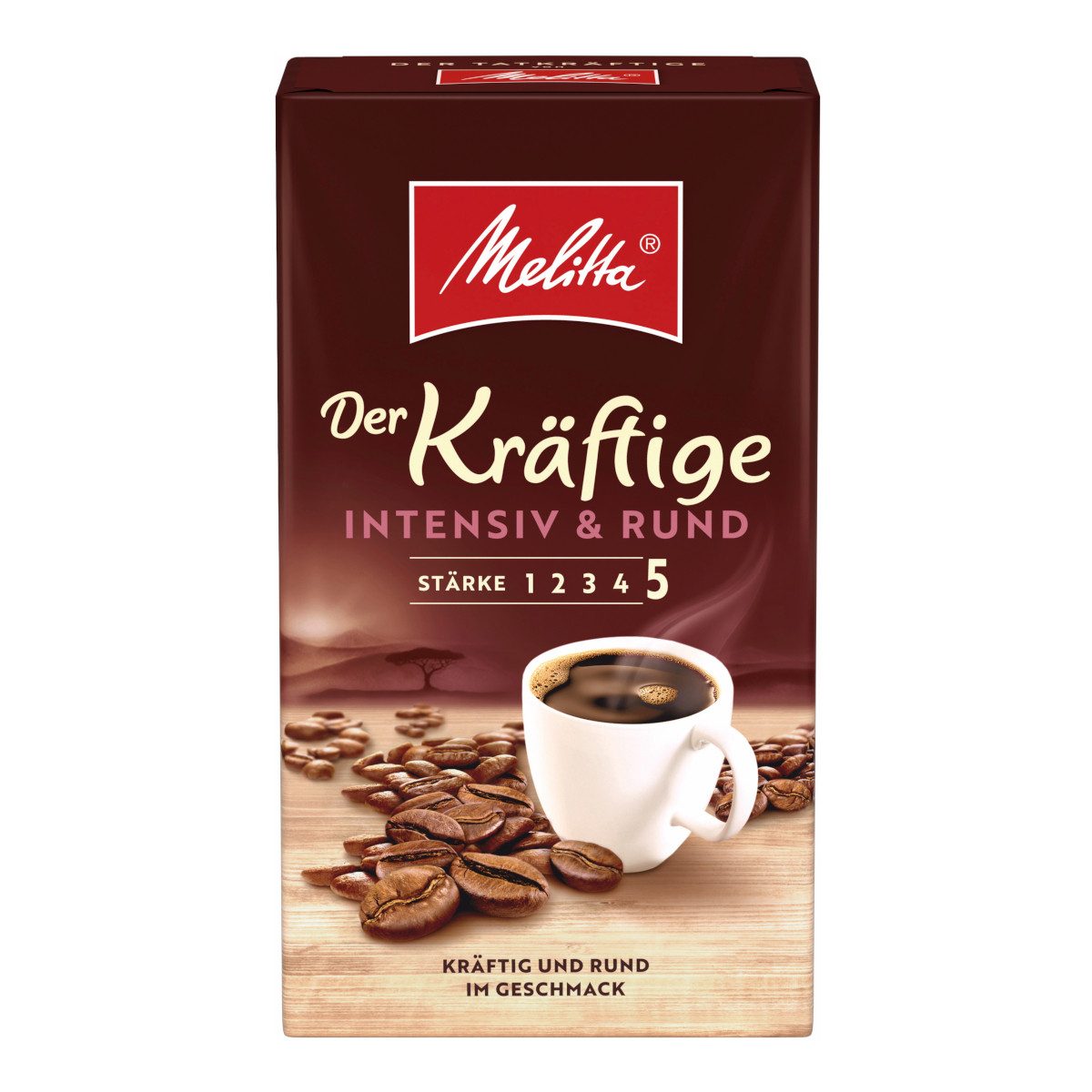 Melitta Kaffee, Melitta Der Kräftige Stufe 5 Röstkaffee gemahlen Packung 500g