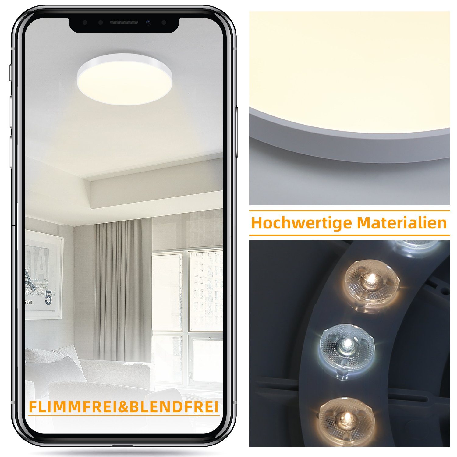 Nettlife LED Panel Schwarz Rund Flach Ø21cm Modern 12W Deckenleuchte, LED fest integriert, Warmweiß, Küche Flur Keller Schlafzimmer Büro Wohnzimmer