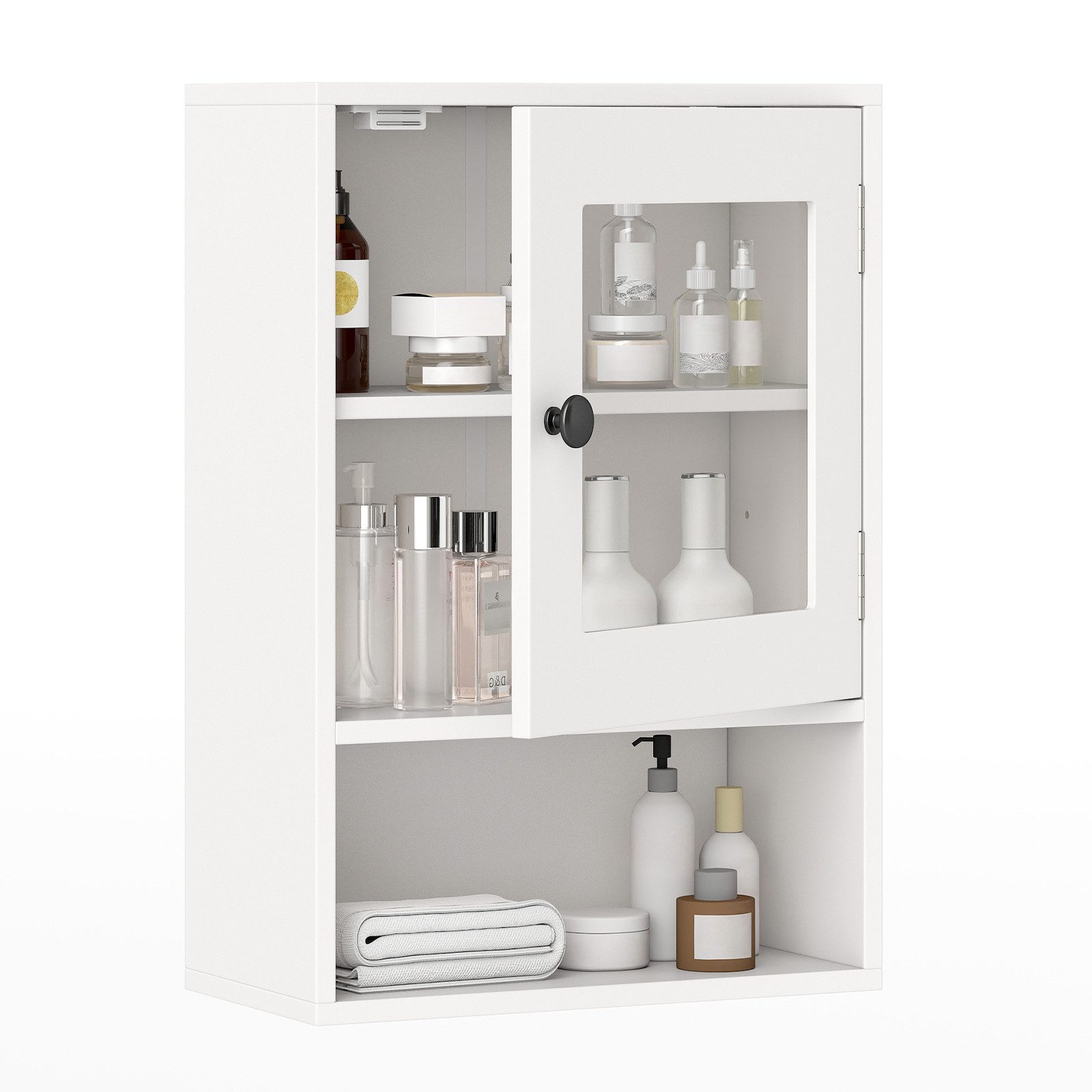 COSTWAY Spiegelschrank Badschrank hängend Wandschrank mit offenem Fach, Hängeschrank für Badzimmer und Küche