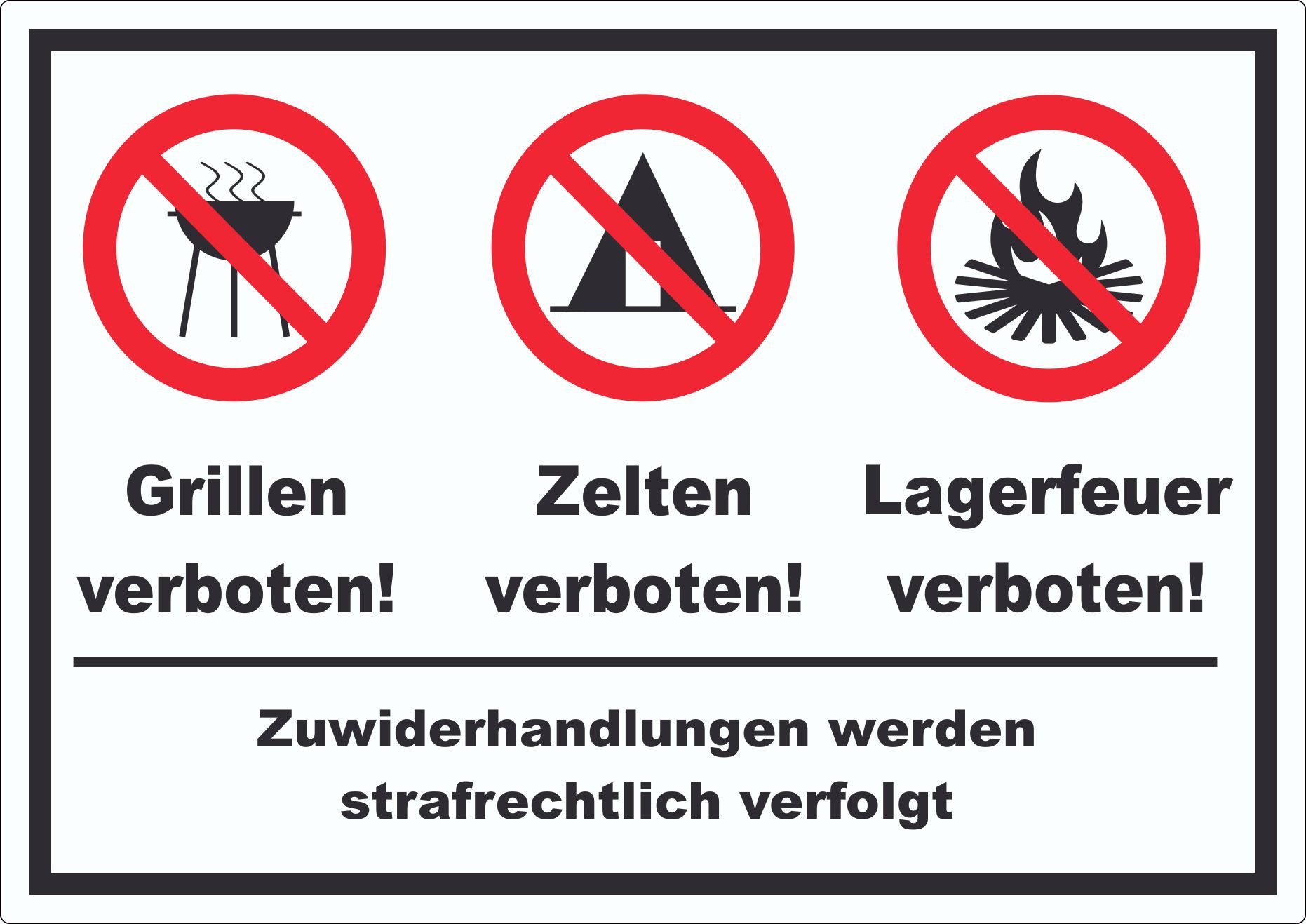 HB-Druck Aufkleber Grillen Zelten Lagerfeuer verboten Aufkleber, wetterfest, UV-beständig, kratzfest