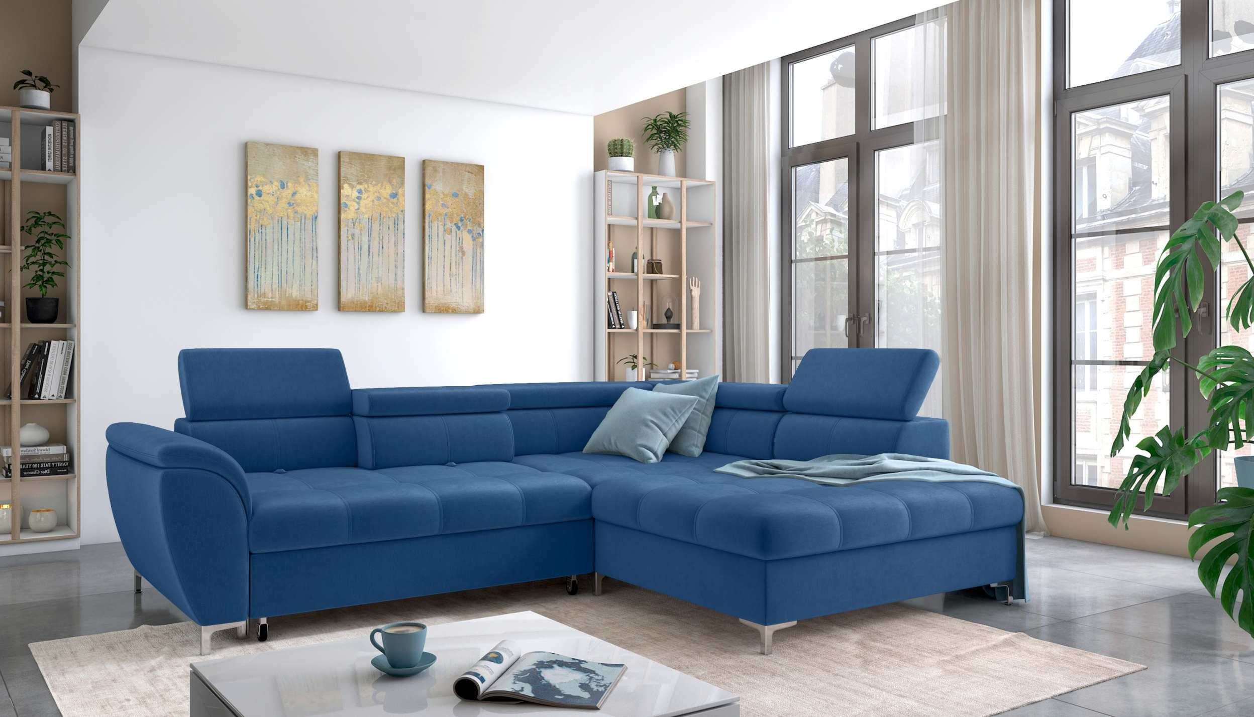 Stylefy Ecksofa Neoklis, L-Form, Eckcouch, mane links oder rechts bestellbar, mit Bettfunktion und Bettkasten, inklusive Rückenteil- und Kopfteilverstellung, Metall, Modern Design