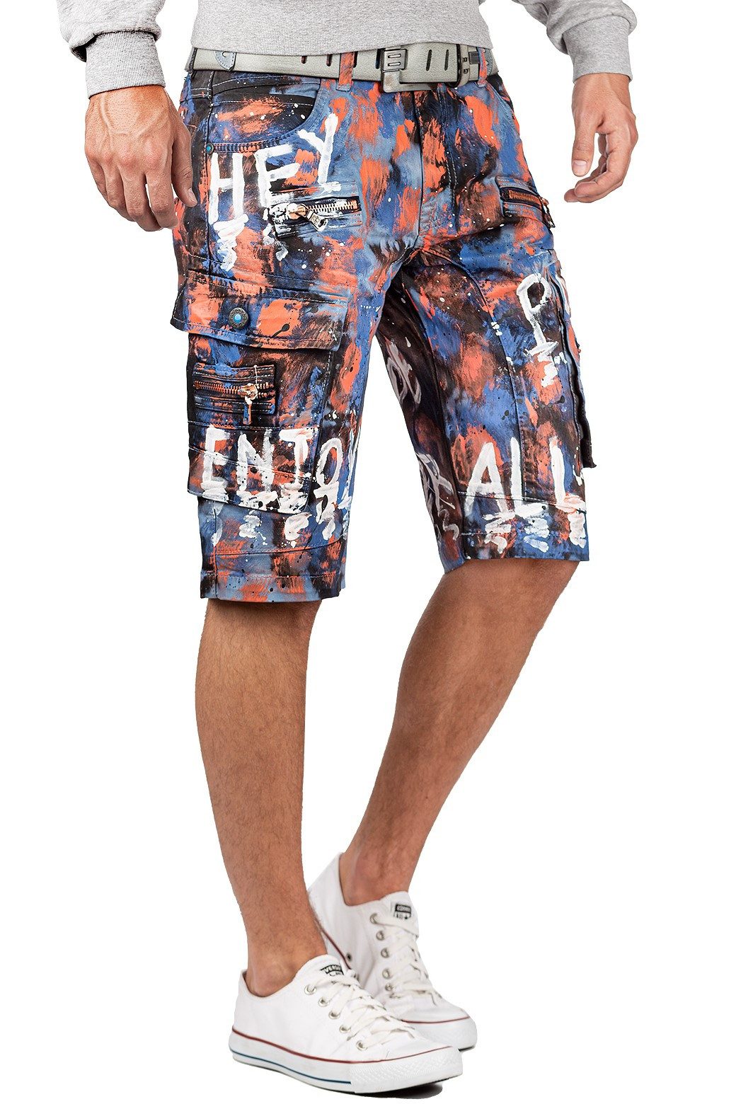 Cipo & Baxx Jeansshorts Herren Regular Fit Kurze Hose Mid Waist BA-CK204 Einzigartiges Design mit Graffiti-Paint-Style – Bild 4 von 5