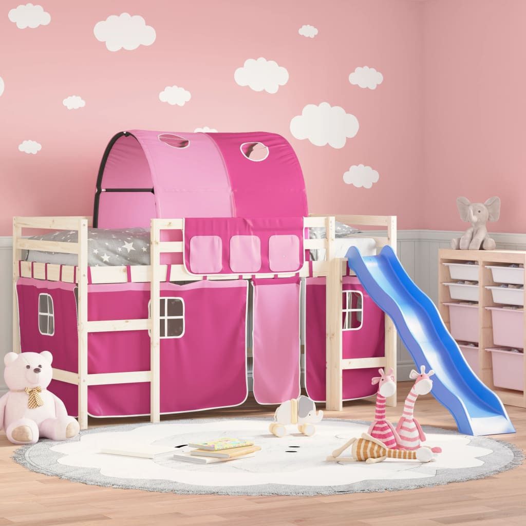 vidaXL Kinderbett NA Vorhänge für Hochbett mit Tunnel Rosa Polyester