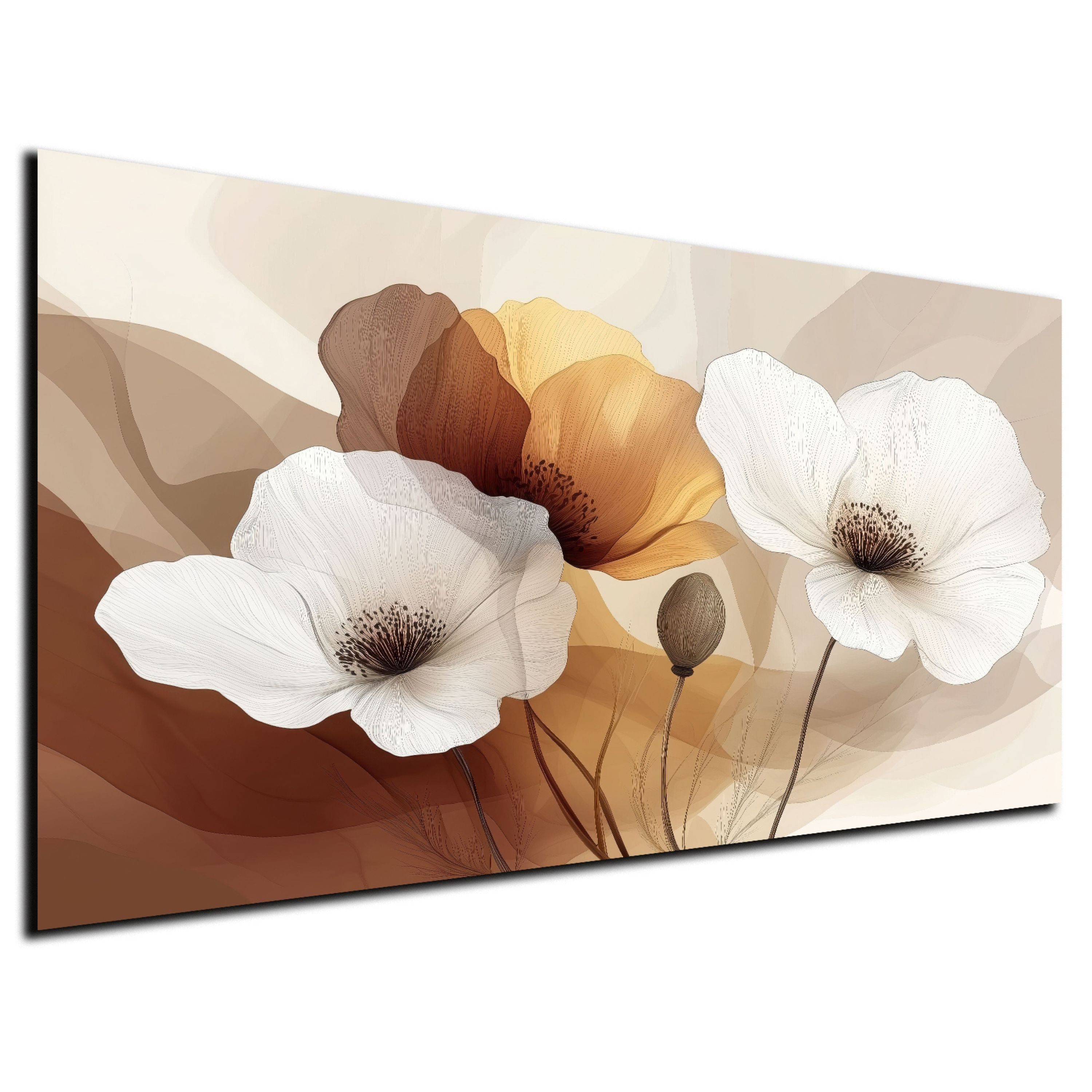 DARO Design Leinwandbild Modern Abstrakt Wandbilder XXL Wandbild Wand Deko Leinwand Bilder, (Blüten Braun - Bild groß Wohnzimmer Schlafzimmer Küche Esszimmer Einteilig Querformat Fotodruck Leinwände Wanddeko Abstrakte Kunst Boho), 30x20cm