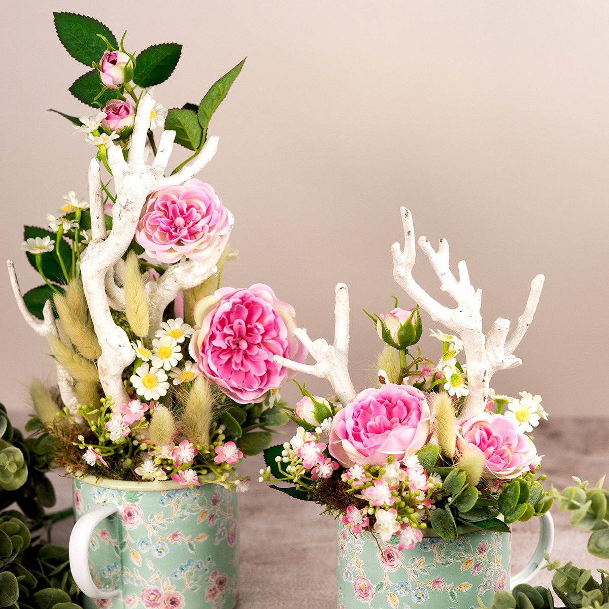 Kunstblume Seidenrosen Kunstzweig Deko Pink Creme 79cm, Florists Products, Höhe 1 cm