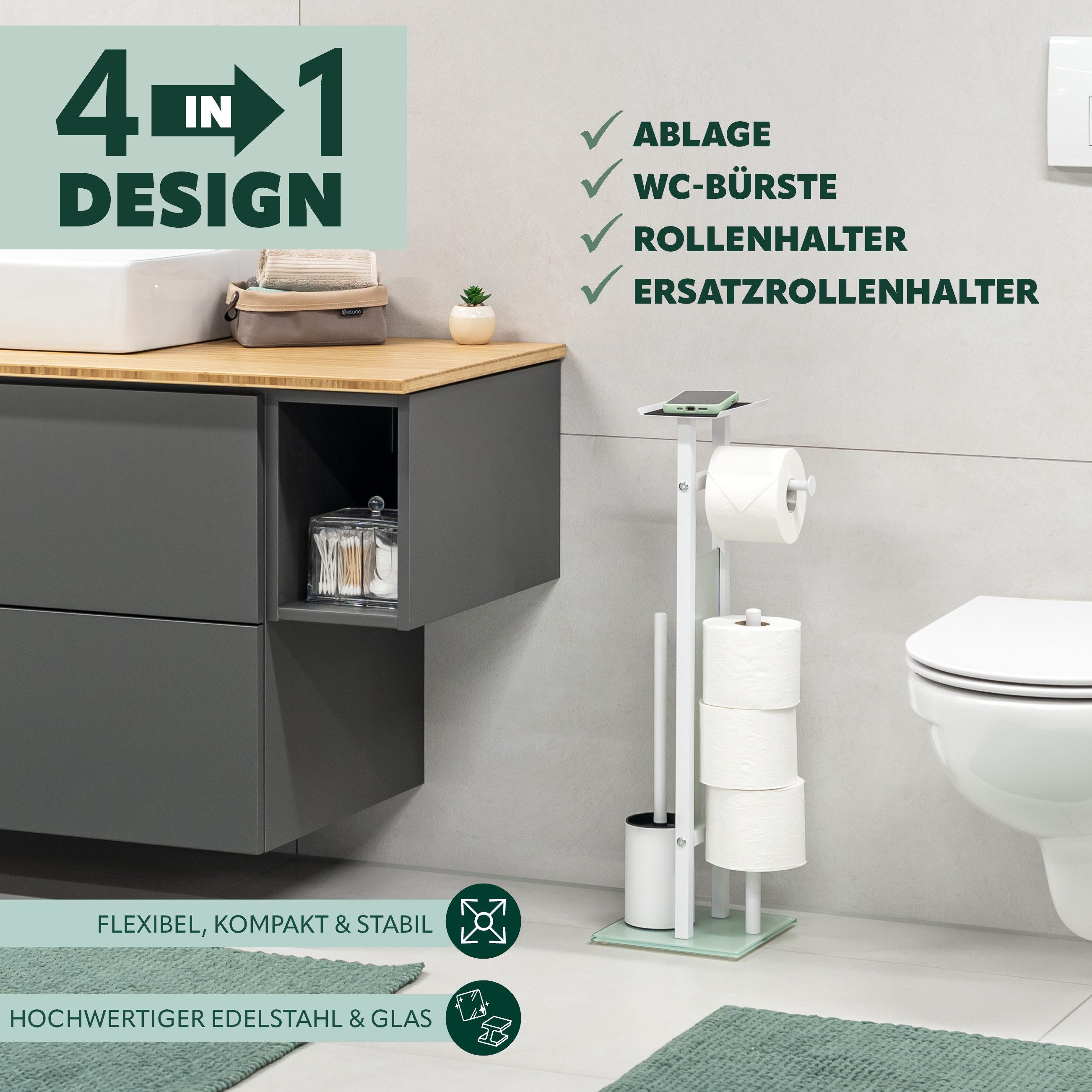 eluno WC-Garnitur freistehend, aus rostfreiem Edelstahl und satiniertem Gla günstig online kaufen