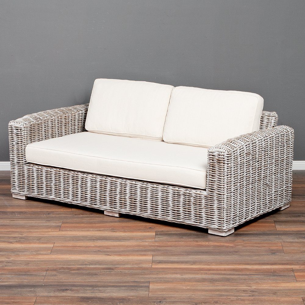 LebensWohnArt Sofa Lounge Sofa LIVING White Wash ca. L180cm Rattan | Alle Sofas