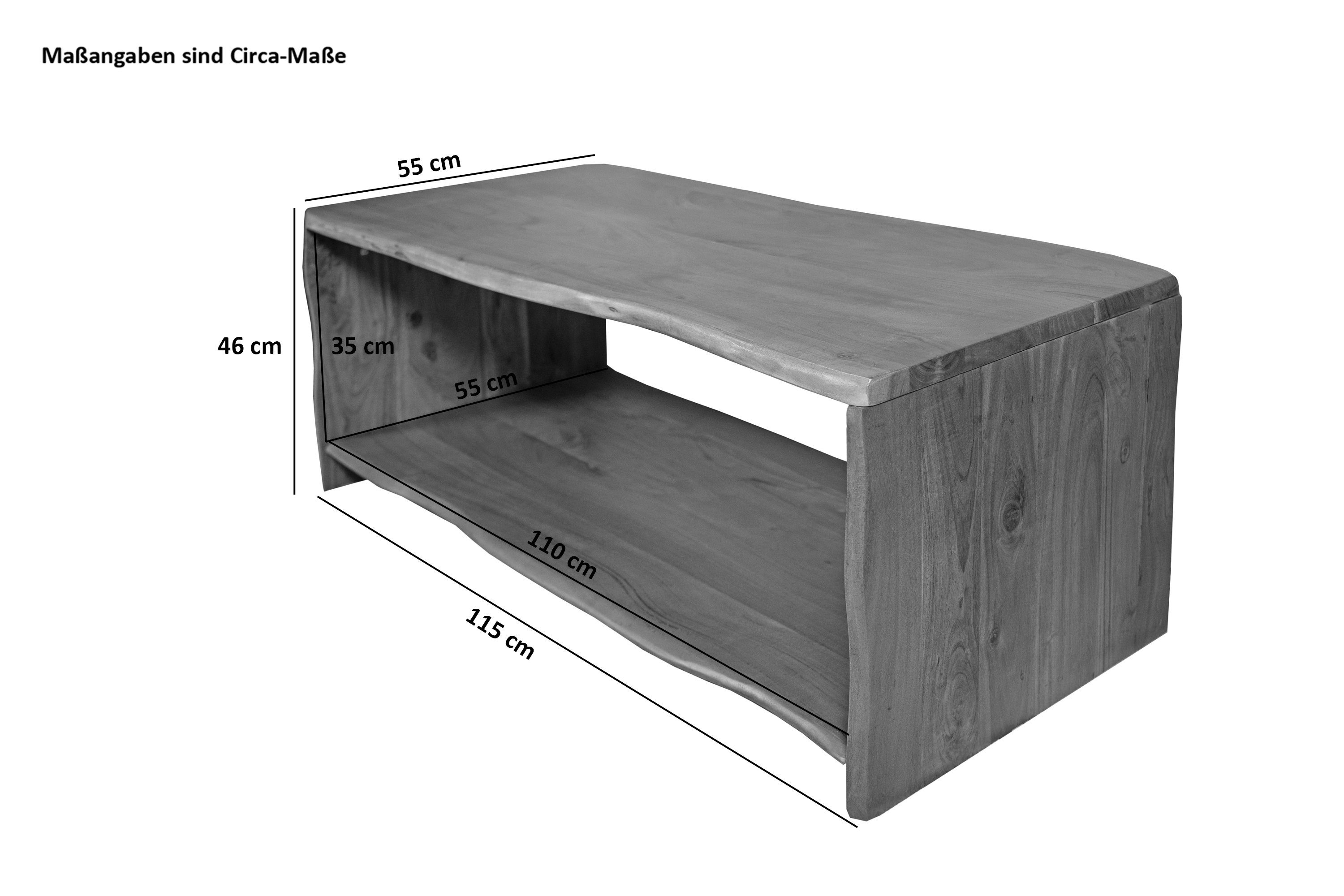 Junado® Couchtisch Ada, Ablagefläche nussbaumfarben Akazienholz, massives und Baumkante natürlicher mit