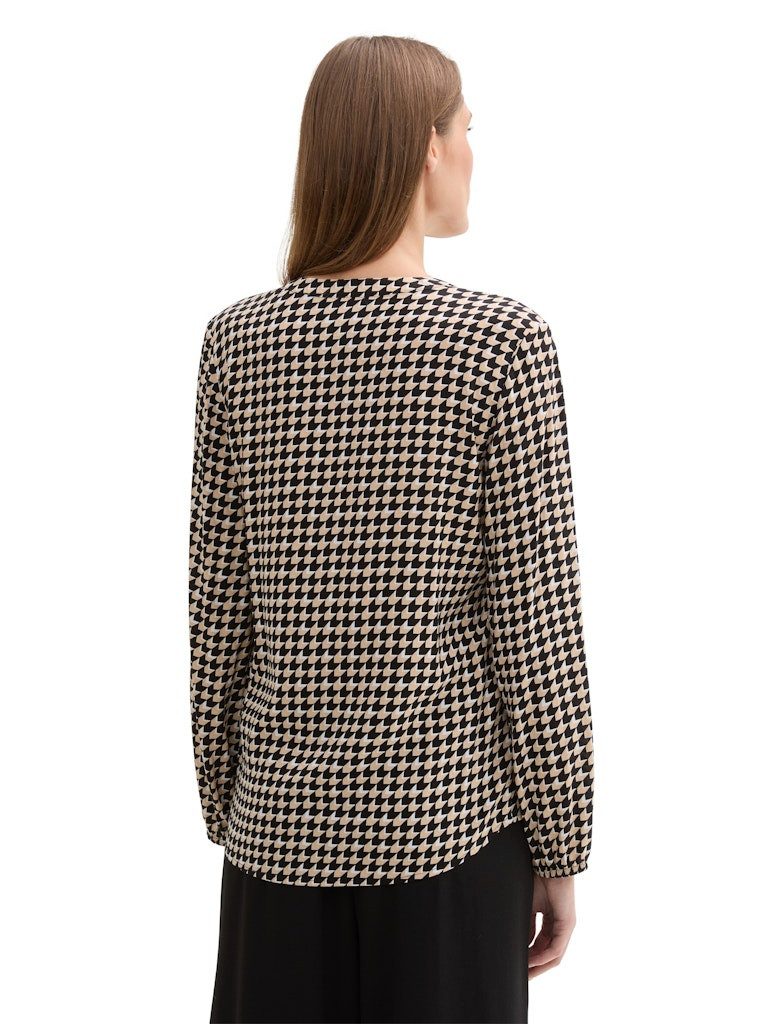 TOM TAILOR Langarmbluse printed longsleeve blouse beige geometric minimal