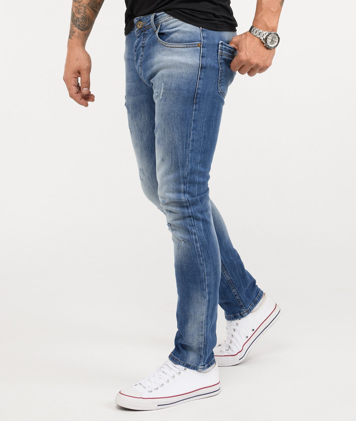 Rock Creek Slim-fit-Jeans Herren Jeans Stonewashed Hellblau RC-2162 günstig online kaufen