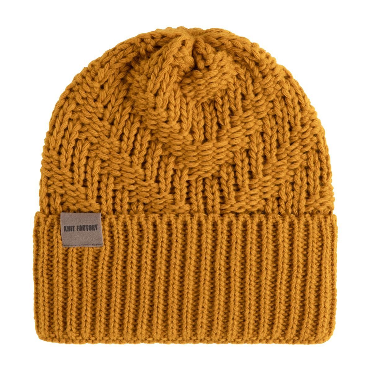 Knit Factory Strickmütze Sally Mützen One Size Glatt Gelb (1-St) Mütze Strickmütze Kopfbedeckung Hut Wollmütze