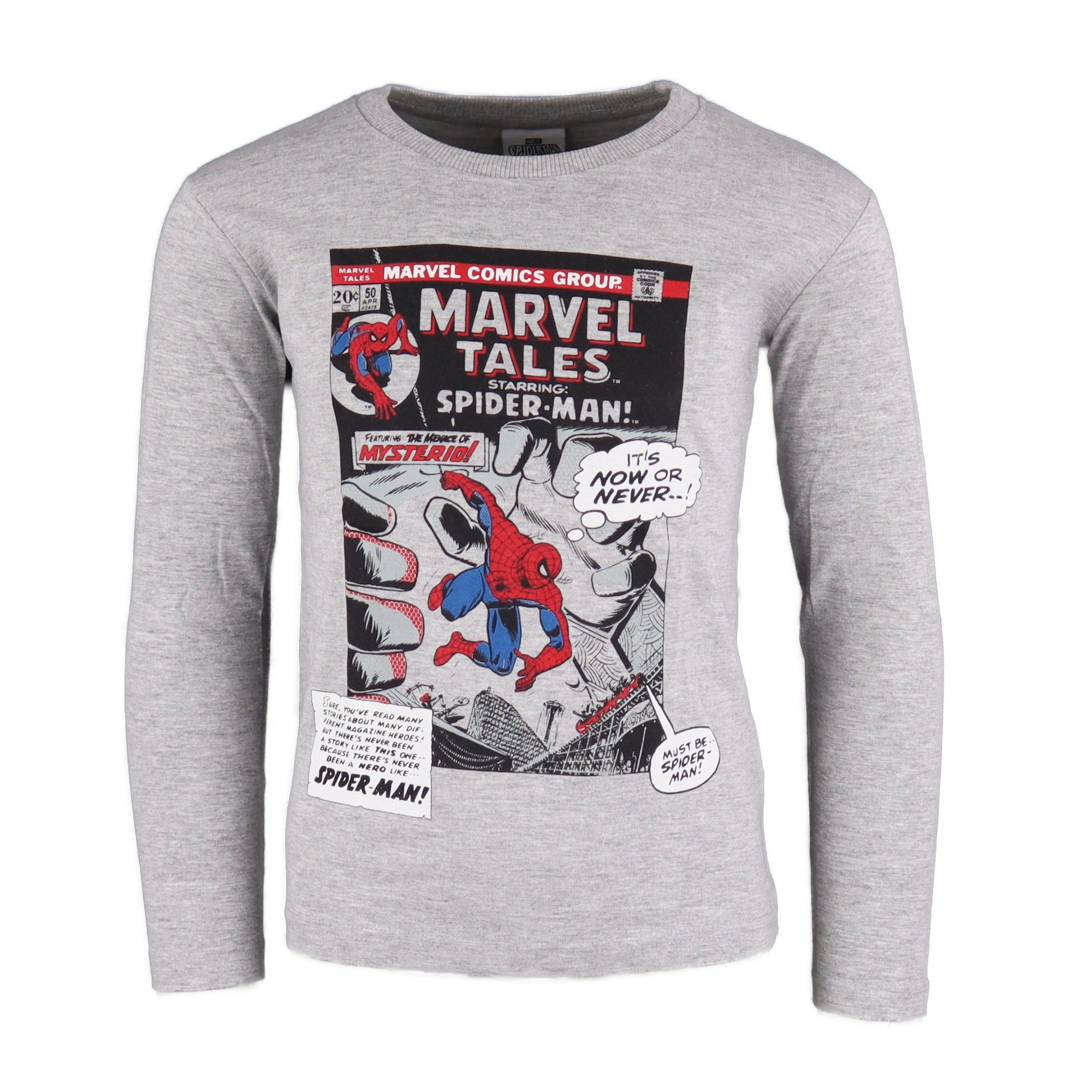 MARVEL Langarmshirt Shirt 134, bis Gr. Jungen Grau, Kinder Spider-Man 104 Rot