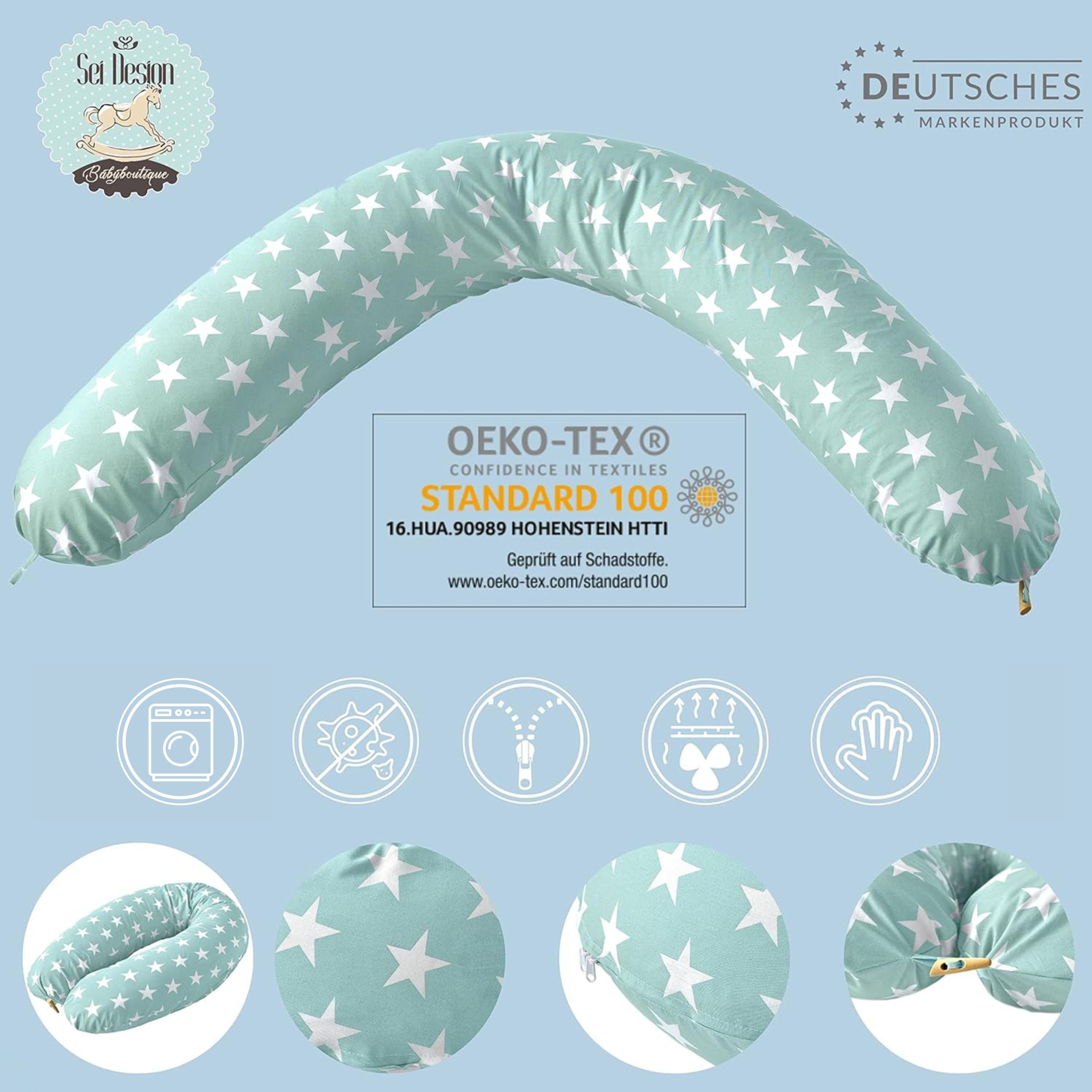 SEI Design Stillkissen Sterne mit 100% Stillkissen+Bezug, Bezug gesticktes Baumwolle, Holzknopf, Motiv