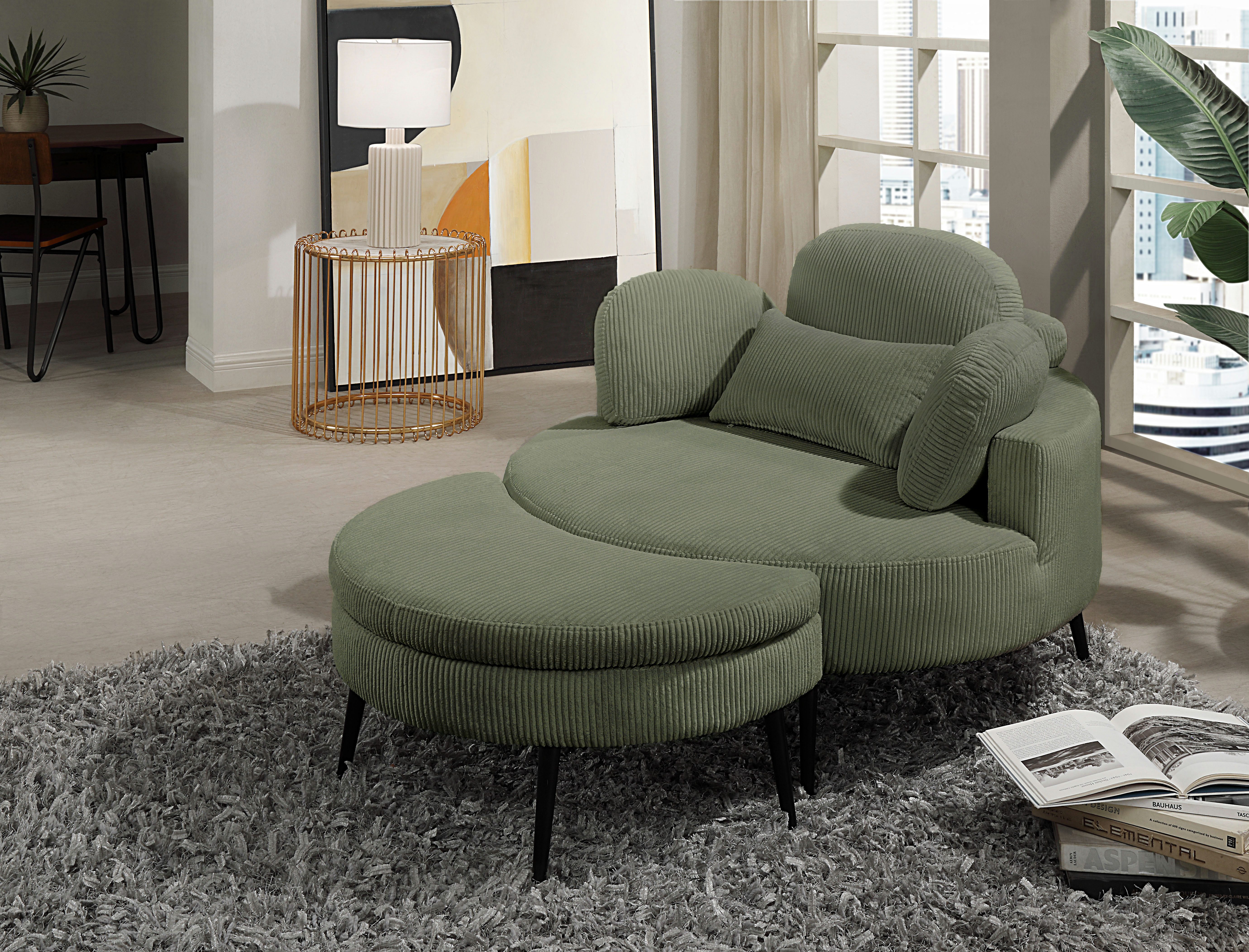OTTO home Loveseat Riko Sessel, B: 110 cm, Sitzhöhe: 44 cm, XXL- Sessel, mit Stauraumhocker, Rückenstütze & 4 Zierkissen