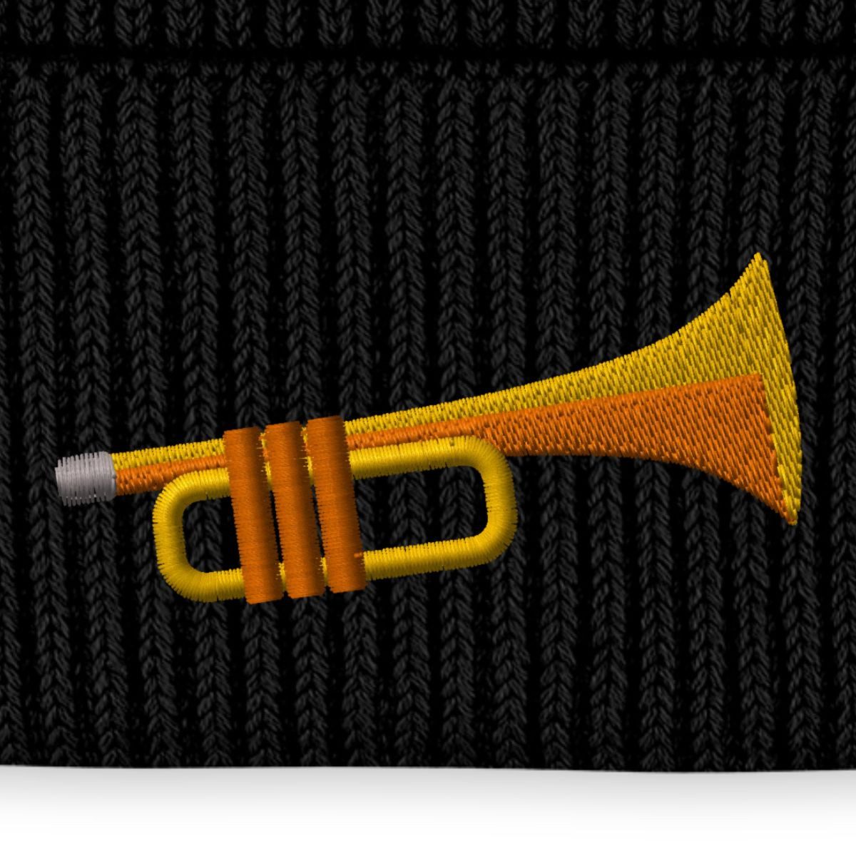 Spreadshirt Beanie Stickerei Trompete Fisherman Beanie Bio Mütze (1-St)