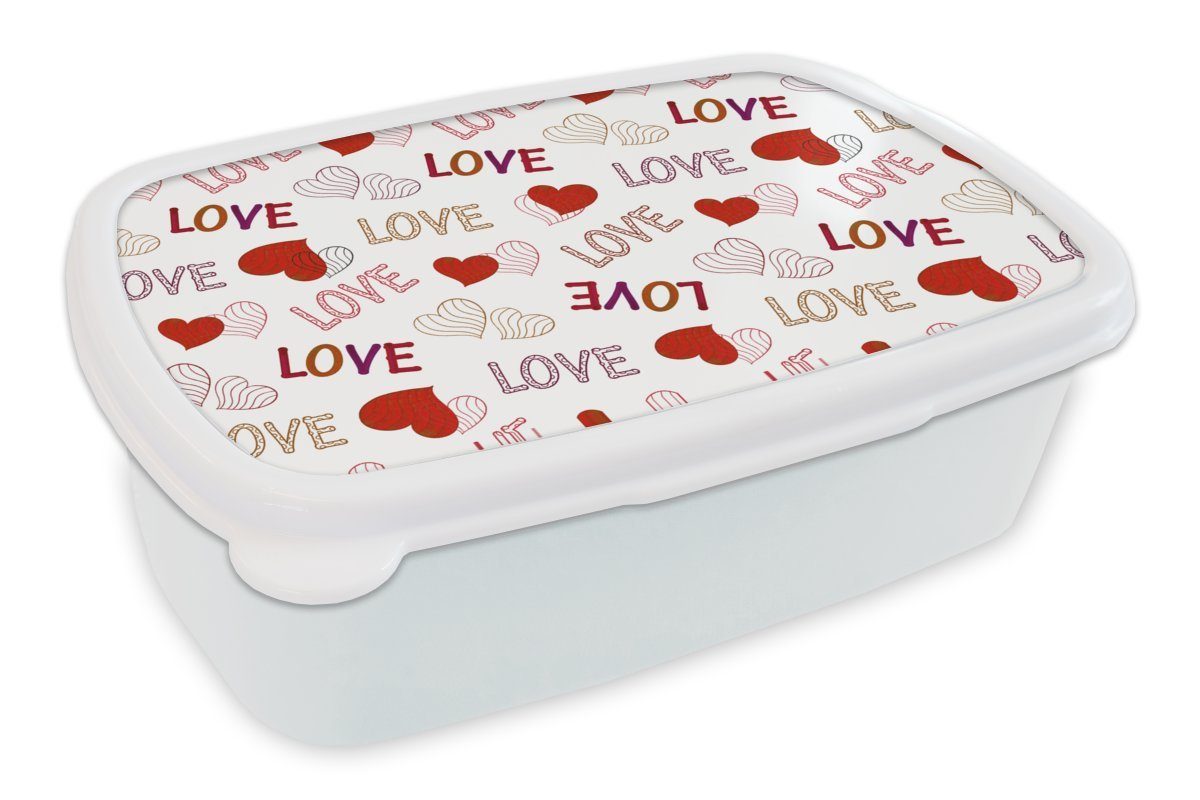 MuchoWow Lunchbox Liebe - Herz - Muster, Kunststoff, (2-tlg), Brotbox für Kinder und Erwachsene, Brotdose, für Jungs und Mädchen weiß