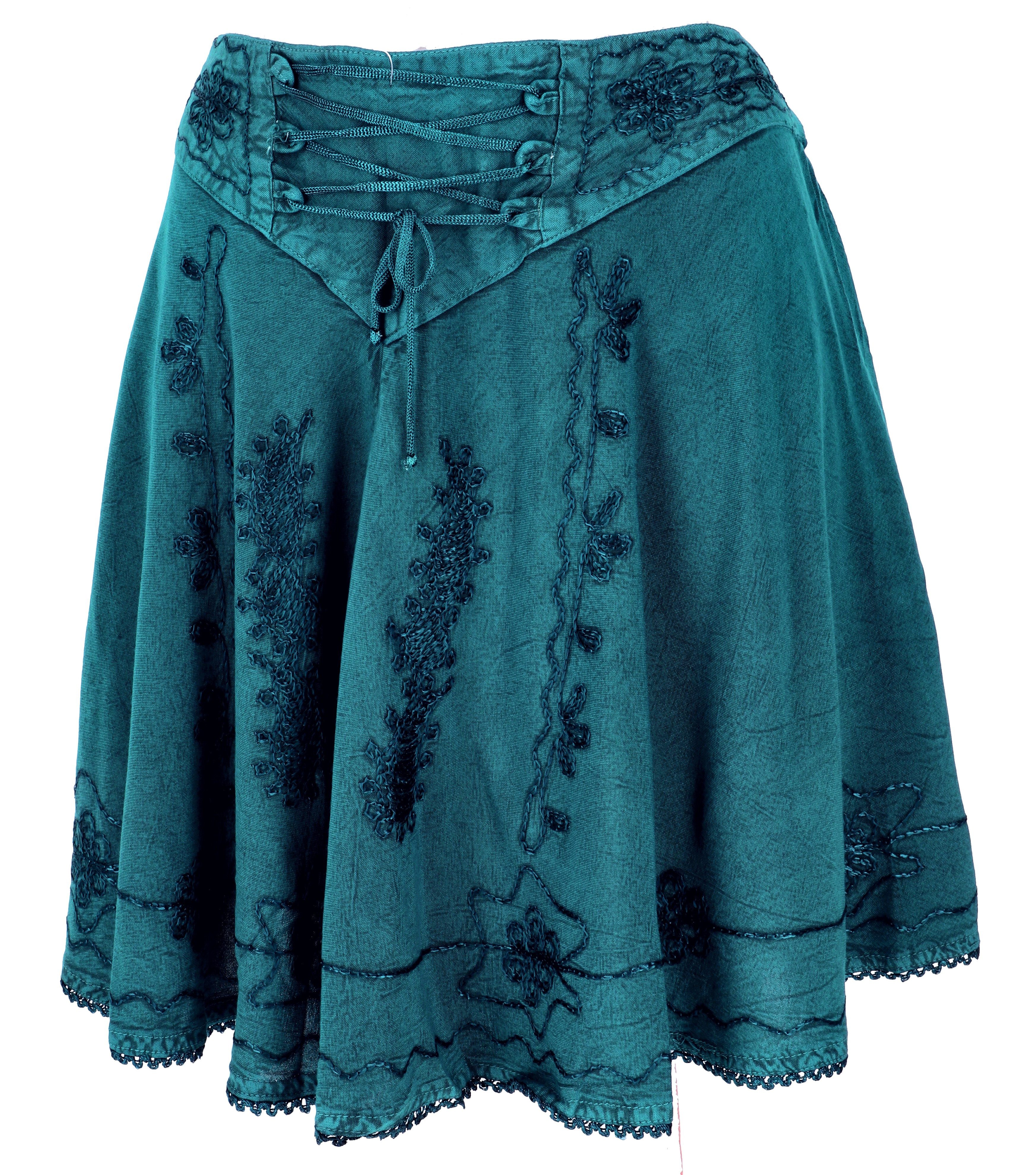 Guru-Shop Minirock Bestickter Boho Minirock - petrol alternative Bekleidung