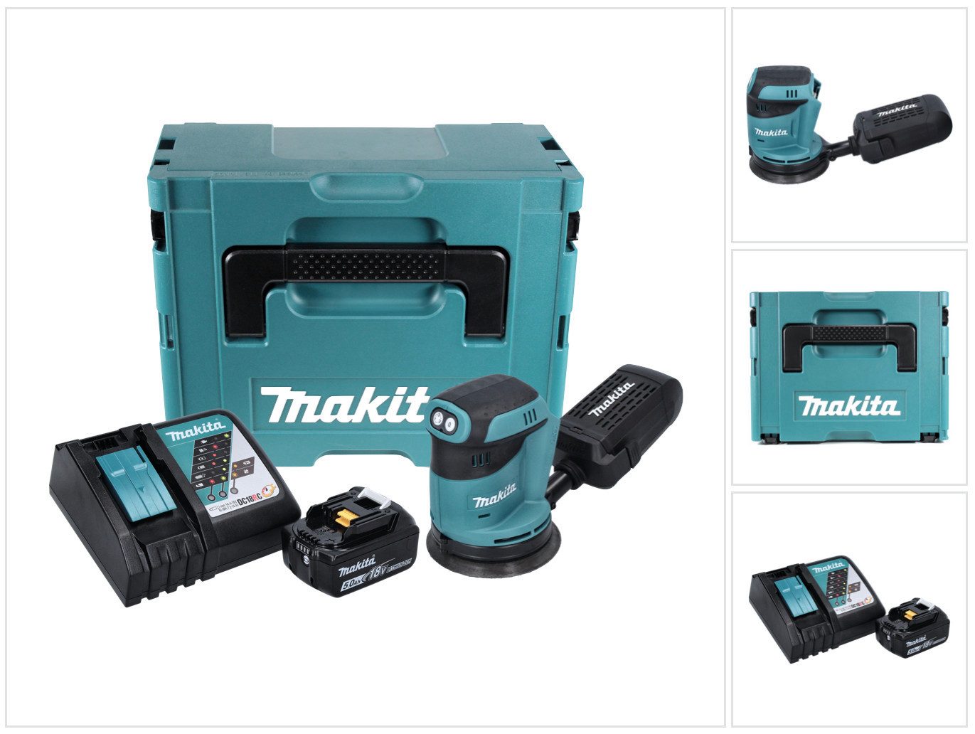 Makita Akku-Exzenterschleifer DBO 180 RT1J 18 V 125 mm + 1x Akku 5,0 Ah + Ladegerät + Makpac