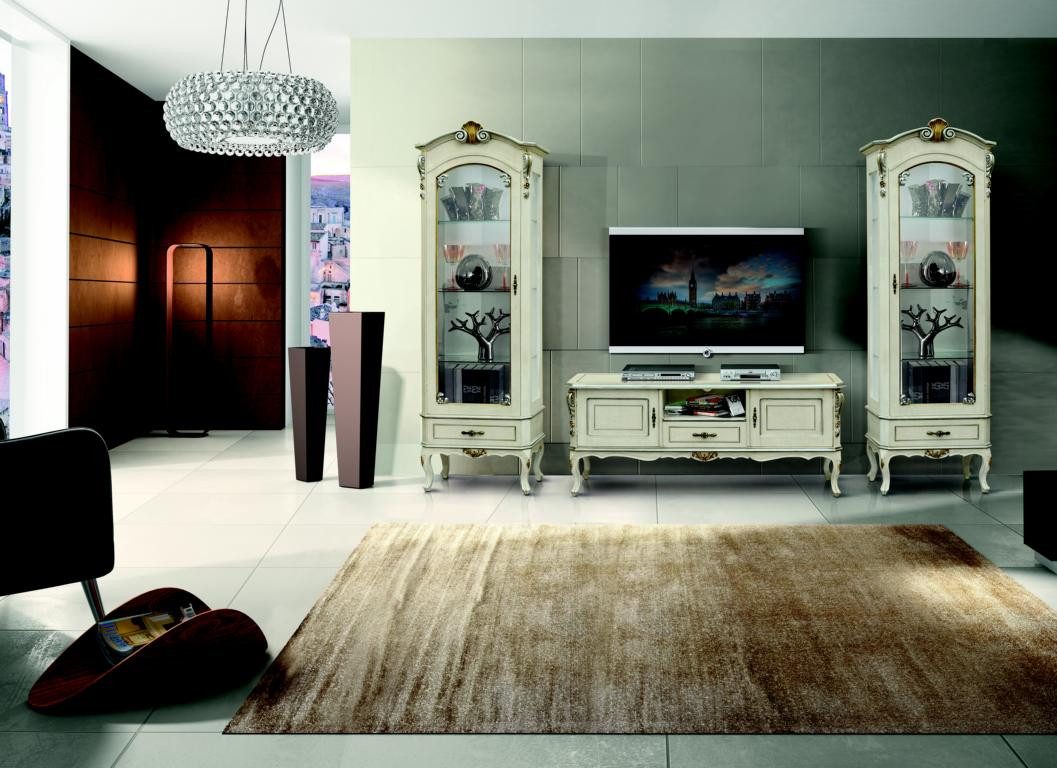 Wohnwand Italienische Wohnwand 3-teilig mit 2 Vitrinen - stilvolle Möbelstücke