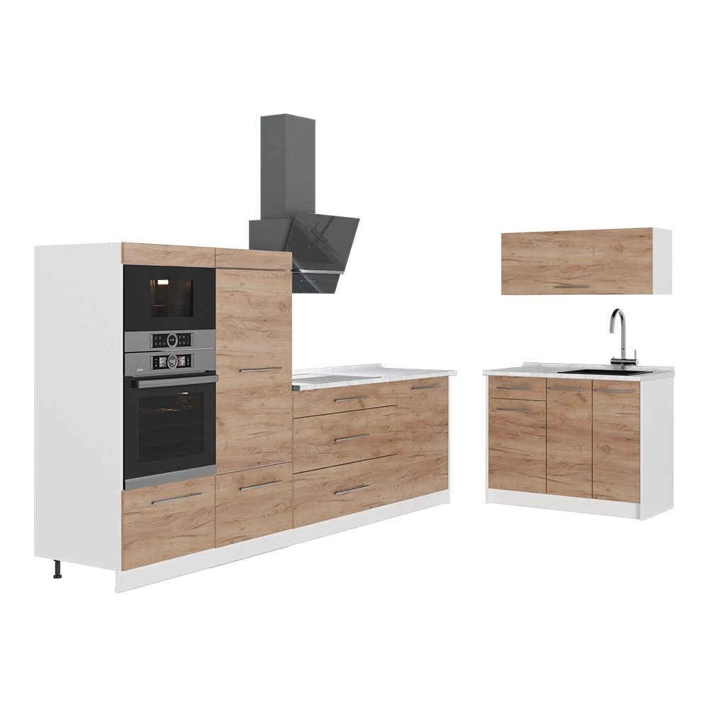 Vicco Küchenzeile Fame-Line, Goldkraft Eiche, 380 cm, AP Marmor