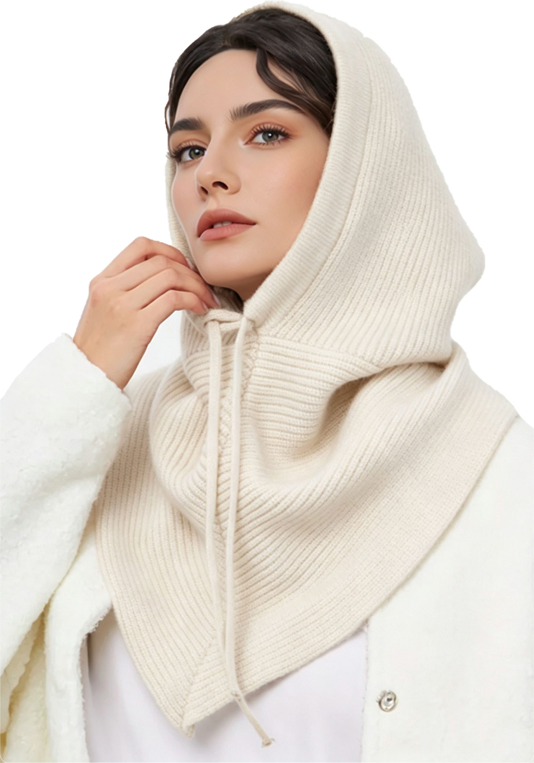 Mutig Mütze & Schal 2-in-1 Wintermütze Unisex, warm gestrickt, winddicht mit Schal (Warme Beanie Mütze Damen Herren, 2-in-1 Strickmütze mit Schal, Strickmütze mit Kapuzenschal, weich, warm für Outdoor und Winter) Geschenk zu Weihnachten, Erntedank oder Neujahr