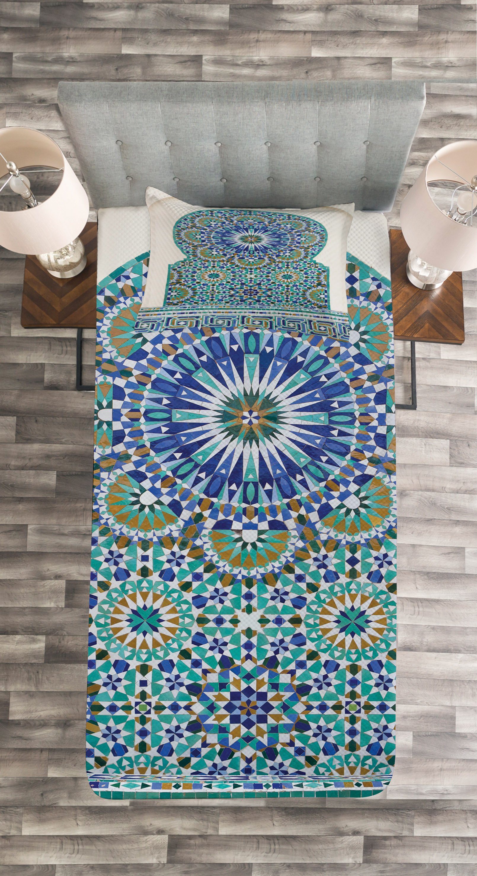 Tagesdecke Set mit Eastern-Keramik-Fliese marokkanisch Waschbar, Kissenbezügen Abakuhaus