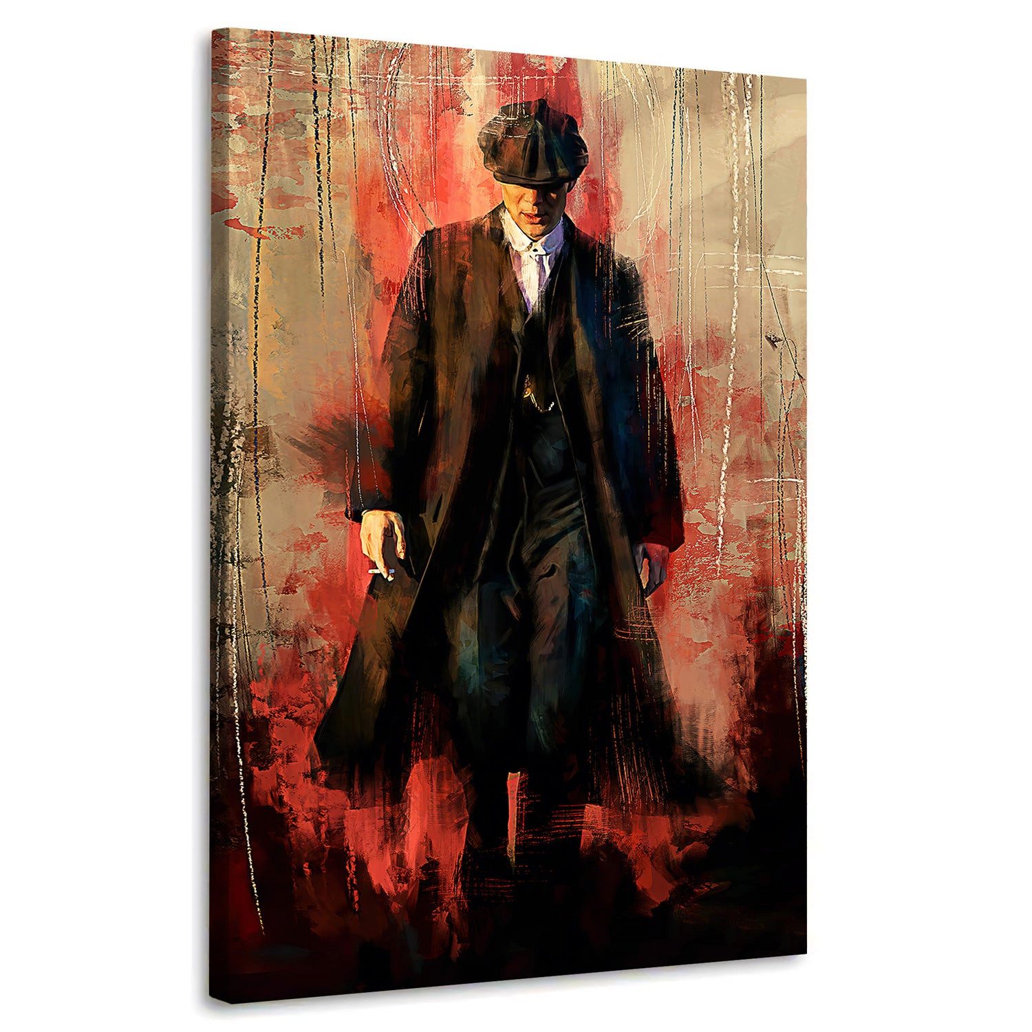Artedinoi Leinwandbild Blinders Abstract Style Kunst Wandbild Leinwandbild Kunstdruck XL Wand, Mann mit Schiebermütze, abstrakt