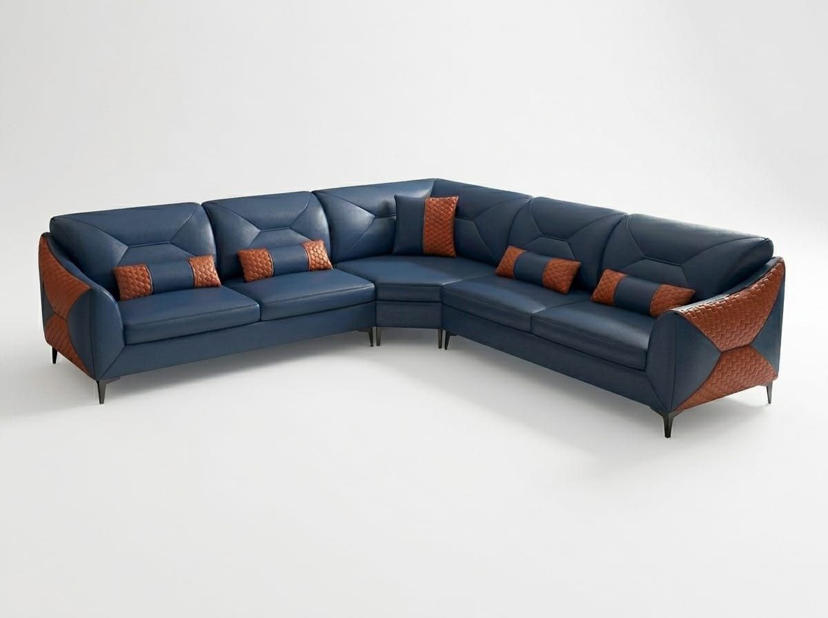 Xlmoebel Wohnlandschaft Modernes Ecksofa in Blau und Orange mit Kissen für das Wohnzimmer, 1 Teile, Made in Europa