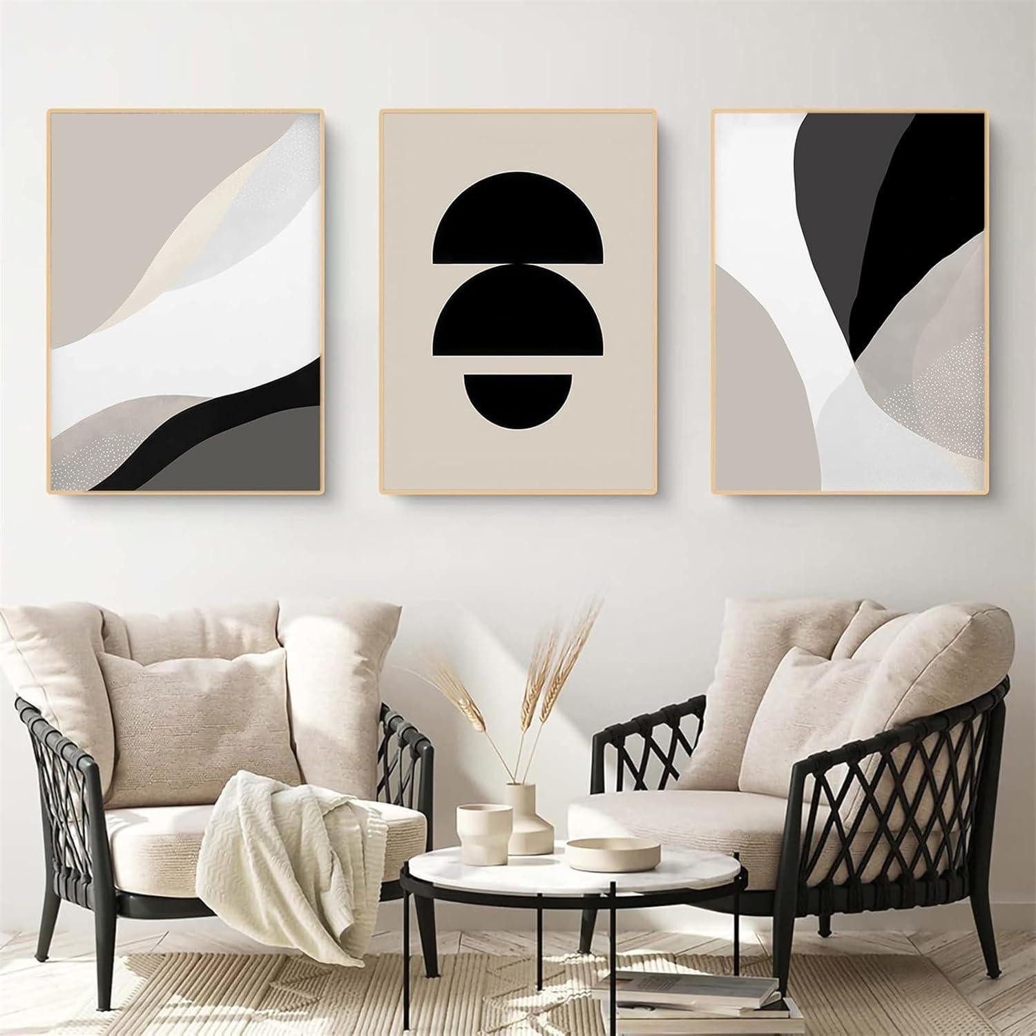 Trayosin Mehrteilige Bilder 3-teiliges Premium Schwarz Beige Abstrakt Wandb günstig online kaufen