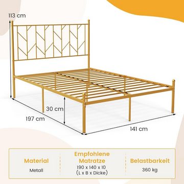 KOMFOTTEU Metallbett Doppelbettgestell, mit Kopfteil, bis 360 kg Belastbar, 190 x 140 x 10 cm