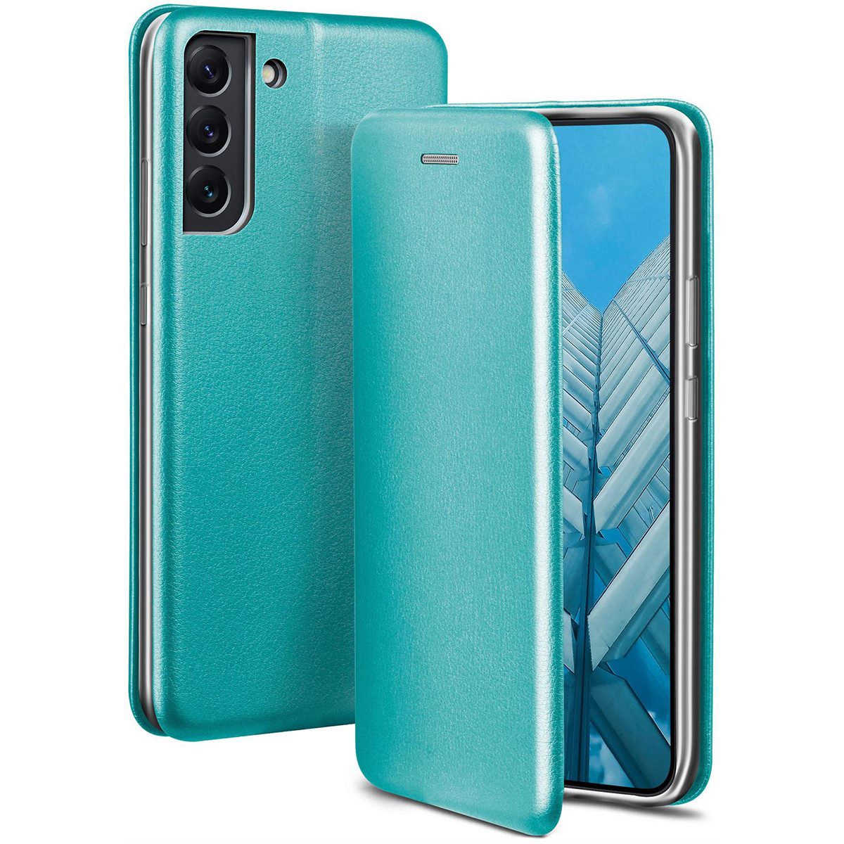 ONEFLOW Handyhülle für Samsung Galaxy S22 Plus Premium Hülle Business Cover Blau 6,55 Zoll, 360 Grad Schutzhülle Flip Case Etui Klapphülle Dünn Leder Handy Tasche