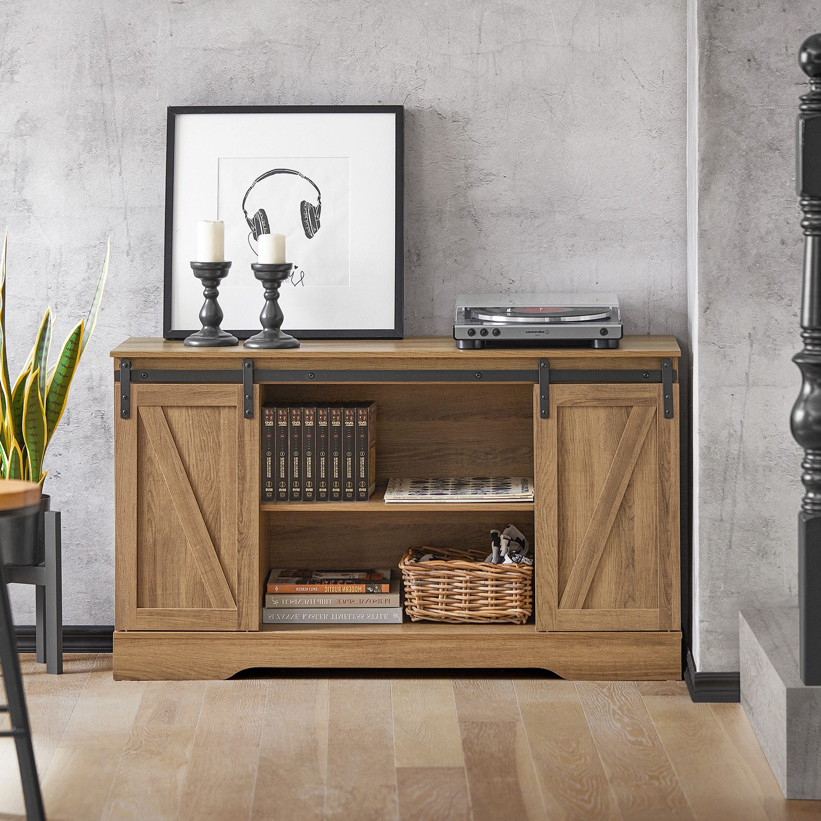 SoBuy Sideboard Kommode Küchenschrank Flurschrank Beistellschrank Sideboard, Aufbewahrungsschrank, mit 2 Schiebetüren, verstellbaren Ablage, Küche