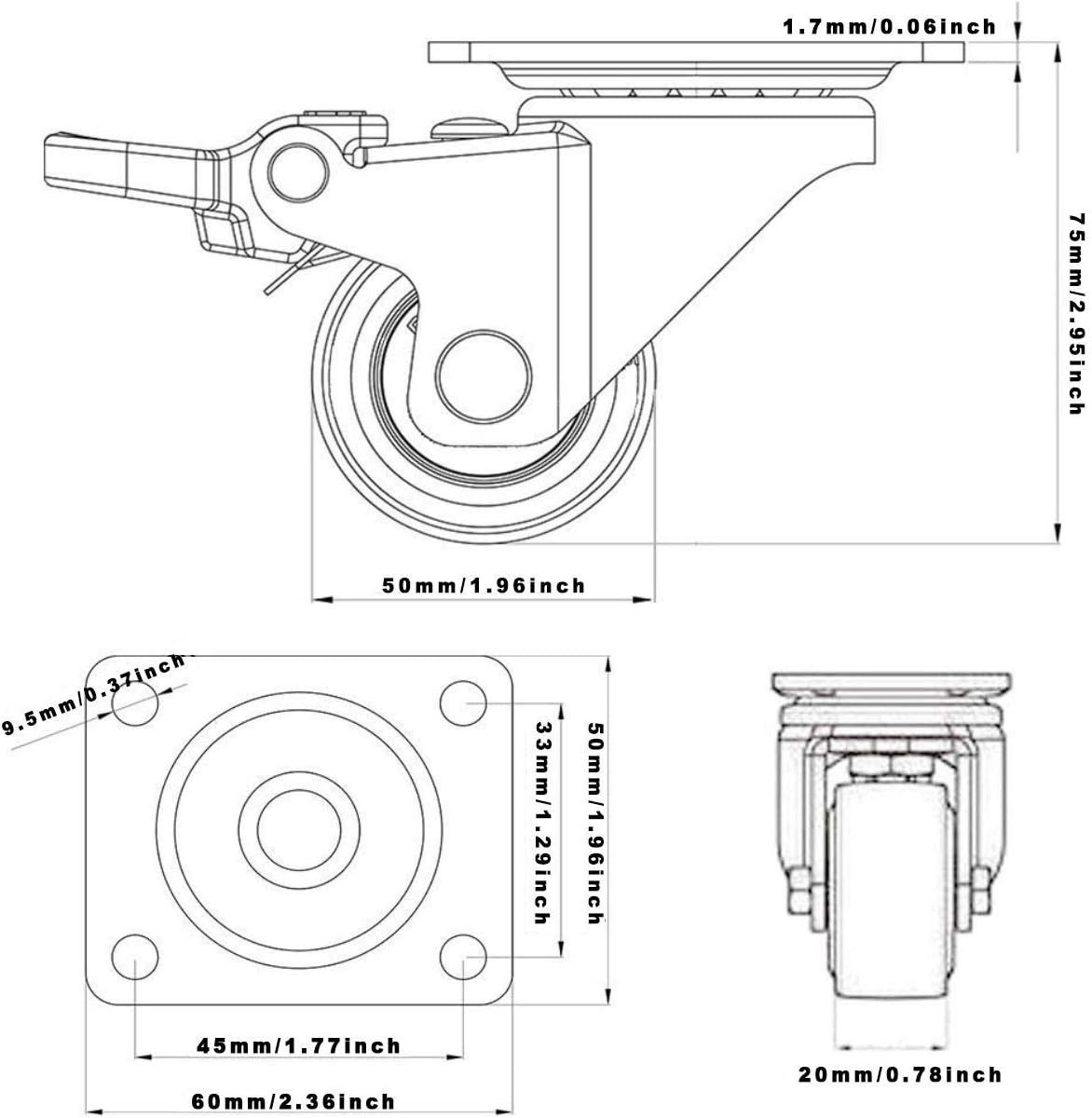 GBL Caster Wheels Möbelrolle GBL 4er Schwerlast Möbelrollen 50 mm, 200 kg, mit 2 Bremsen