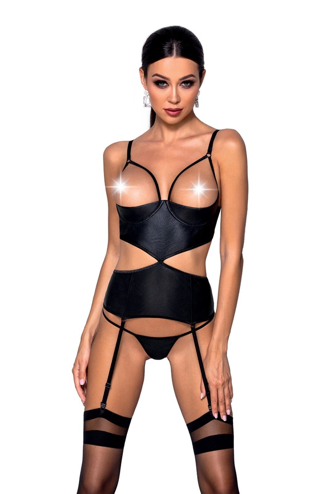 Corsage Corsage Jannies schwarz Kunstleder mit String