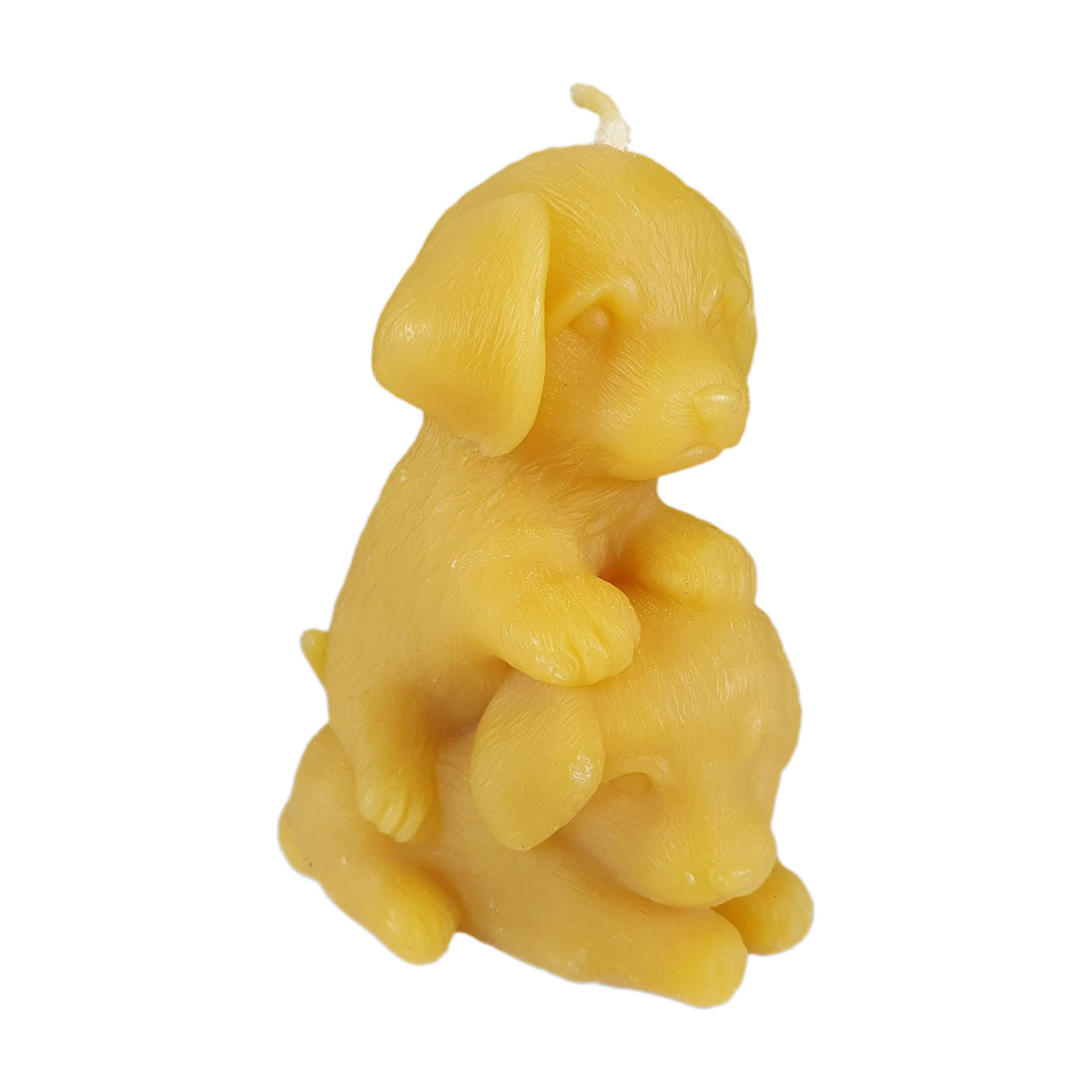 Aspinaworld Bienenwachskerze Hunde Kerze mit Welpe 9 cm natur – größtes Motiv (1-tlg)