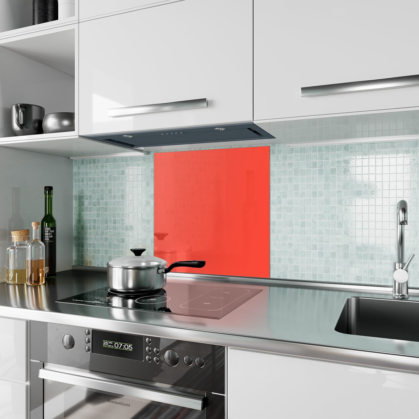 Spritzschutz Glas Hintergrund Roter Küchenrückwand II Primedeco