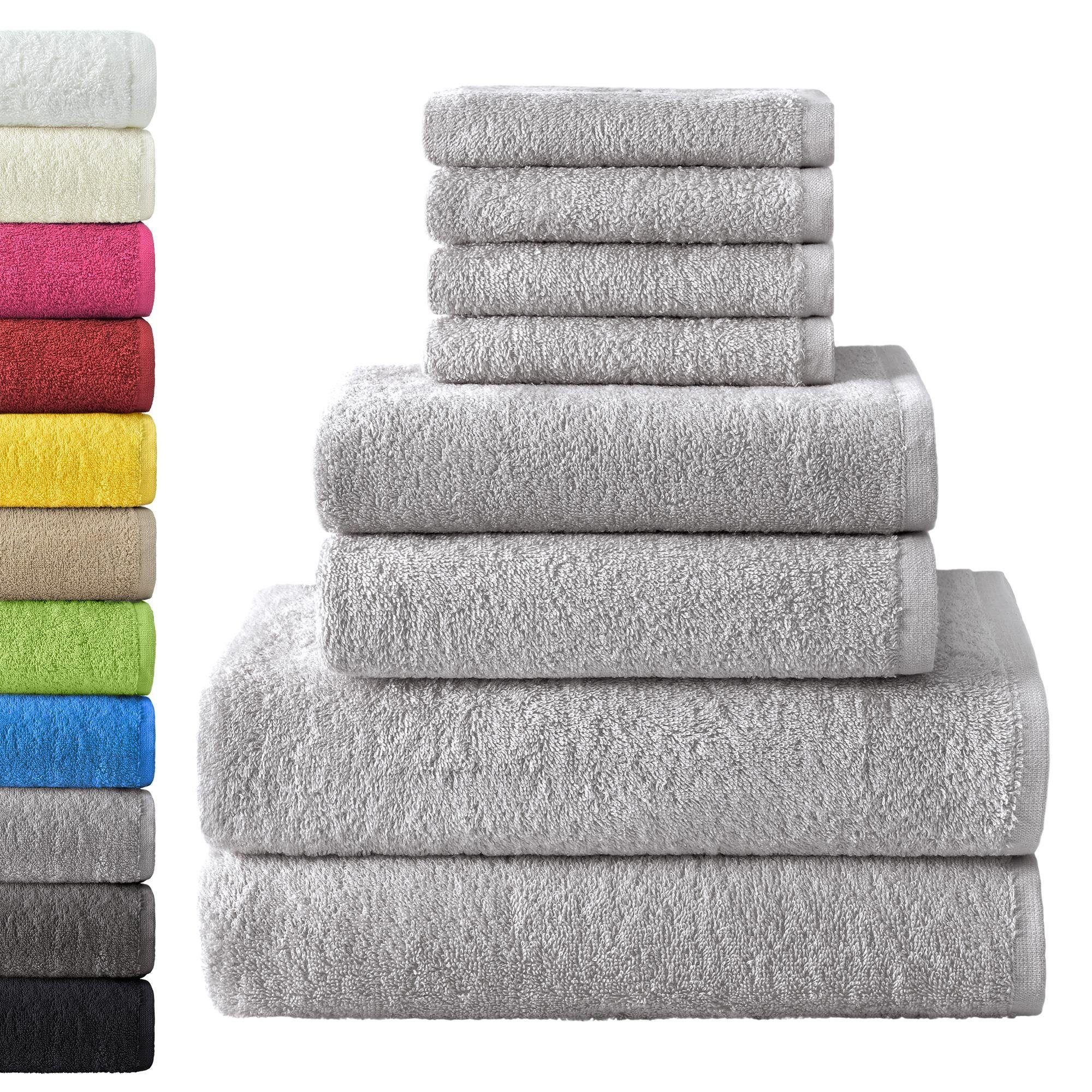 NatureMark Handtuch Set 8 tlg. Frottier Handtuch-Set, 100% Baumwolle (8-St), 4X Gästetücher, 2X Handtücher, 2X Duschtücher, Silber grau