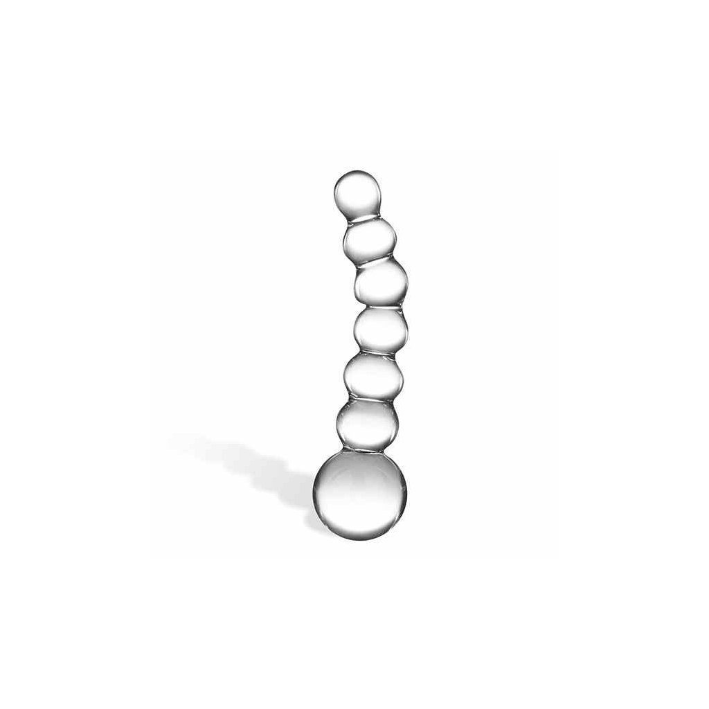 Glas Analstab Glas - Curved Glass Beaded Dildo, mit 6 Perlen