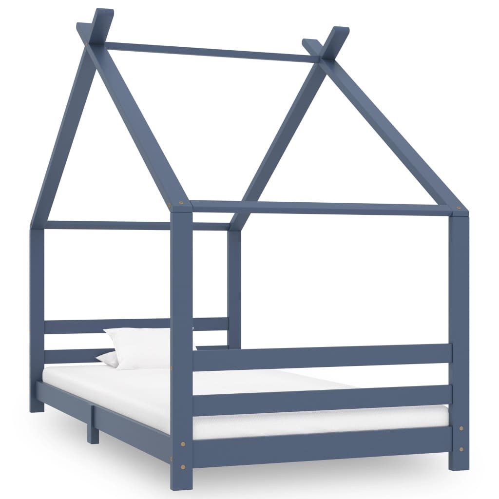 vidaXL Kinderbett 90 x 200 cm Kinderbett mit Himmel Kinderbett-Gestell Grau Massivholz K