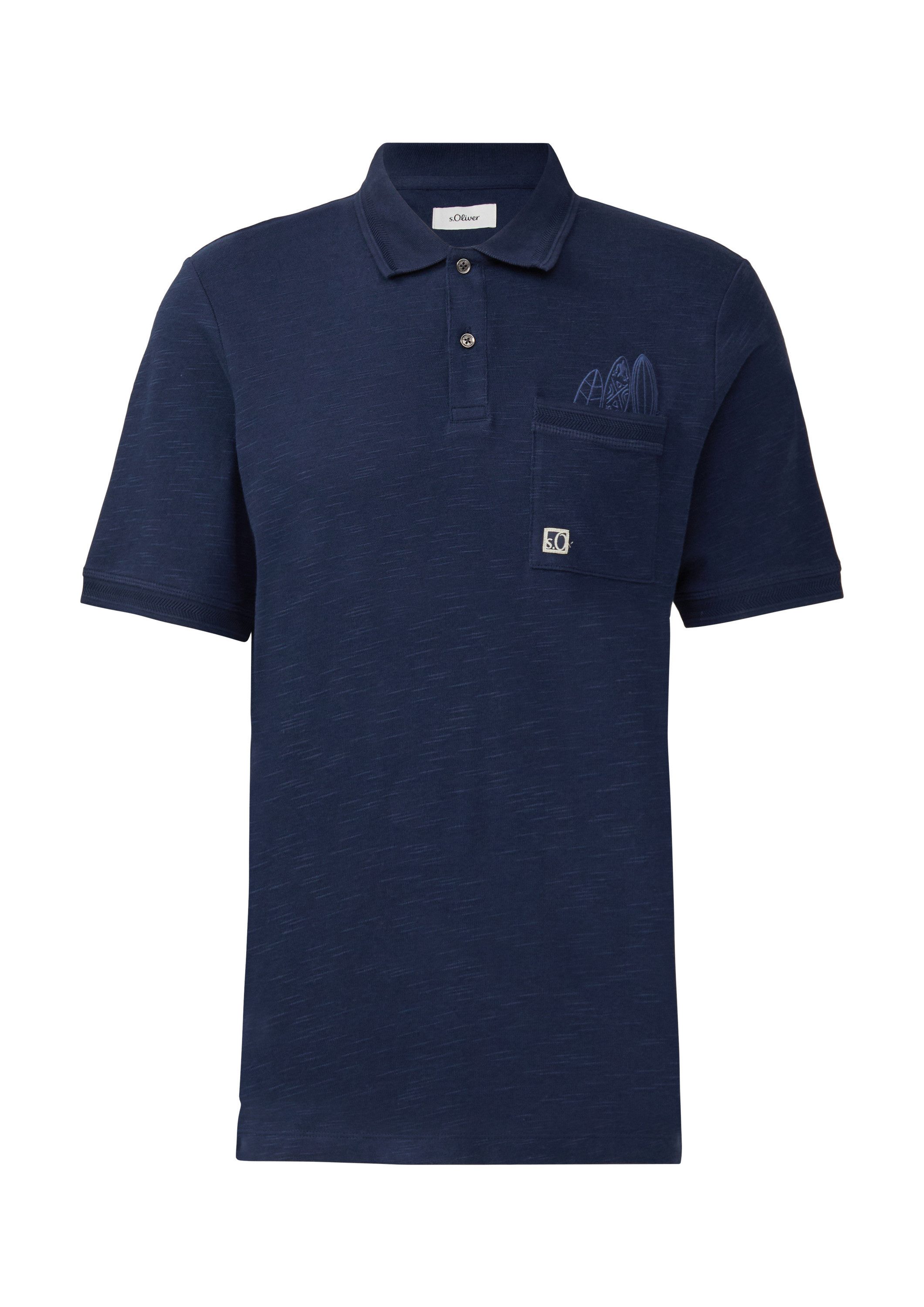 s.Oliver Kurzarmshirt Polo-Shirt Flammgarn-Poloshirt mit Brusttasche und St günstig online kaufen
