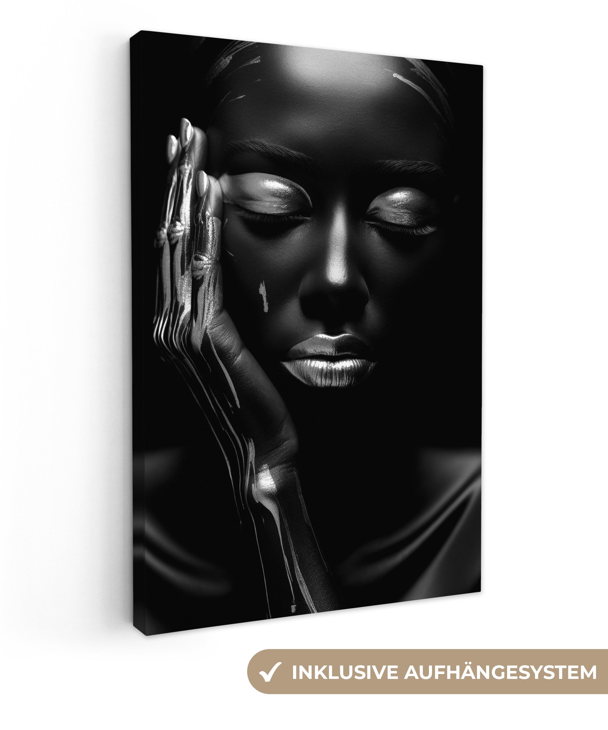 OneMillionCanvasses® Leinwandbild Frau - Abstrakt - Schwarz-Weiß - Porträt, Frau - Schwarz-Weiß (1 St), Deko für Wohnzimmer Schlafzimmer Küchen 40x60 cm