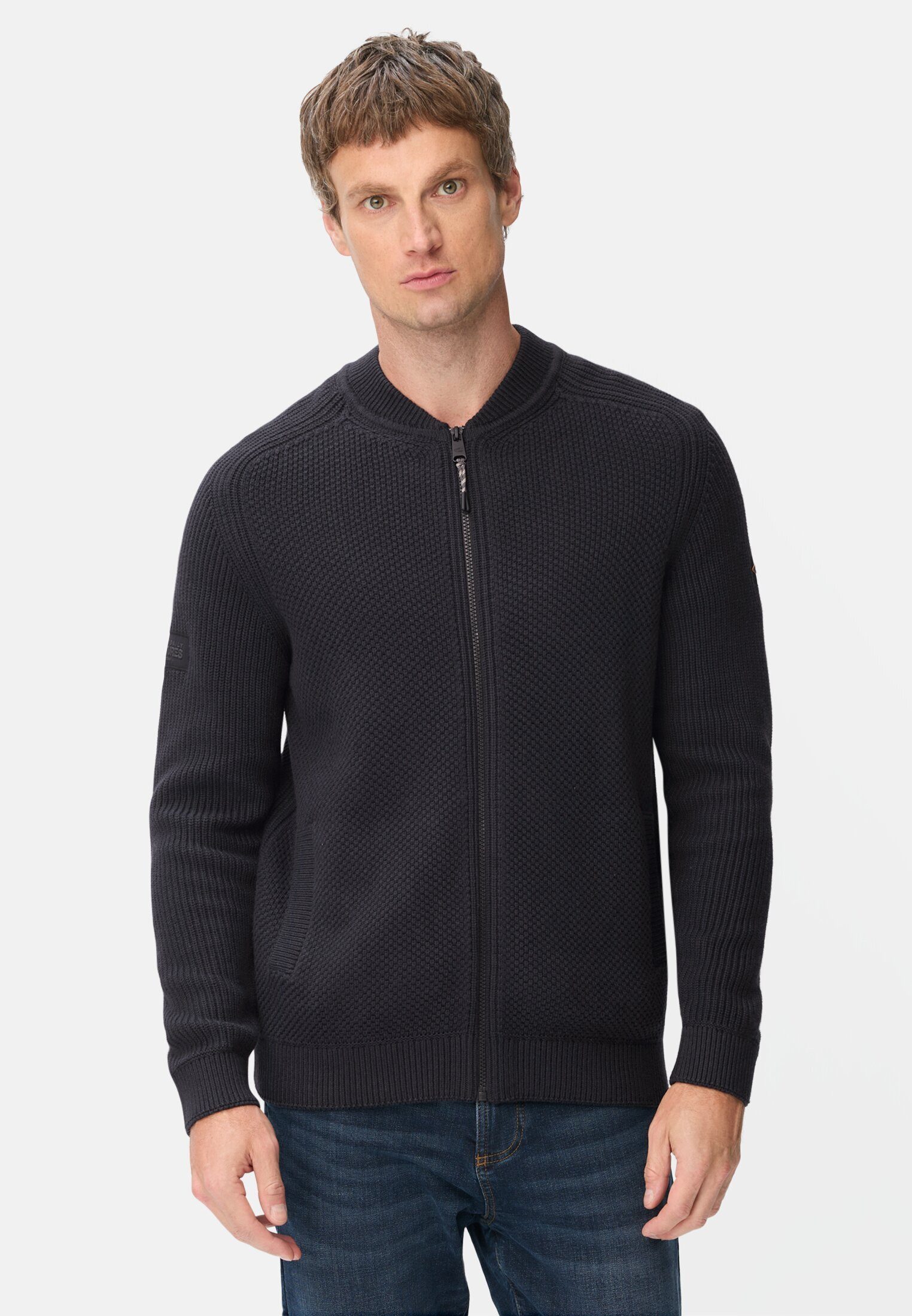 camel active Strickjacke mit Bomberkragen Langarm Bomberkragen