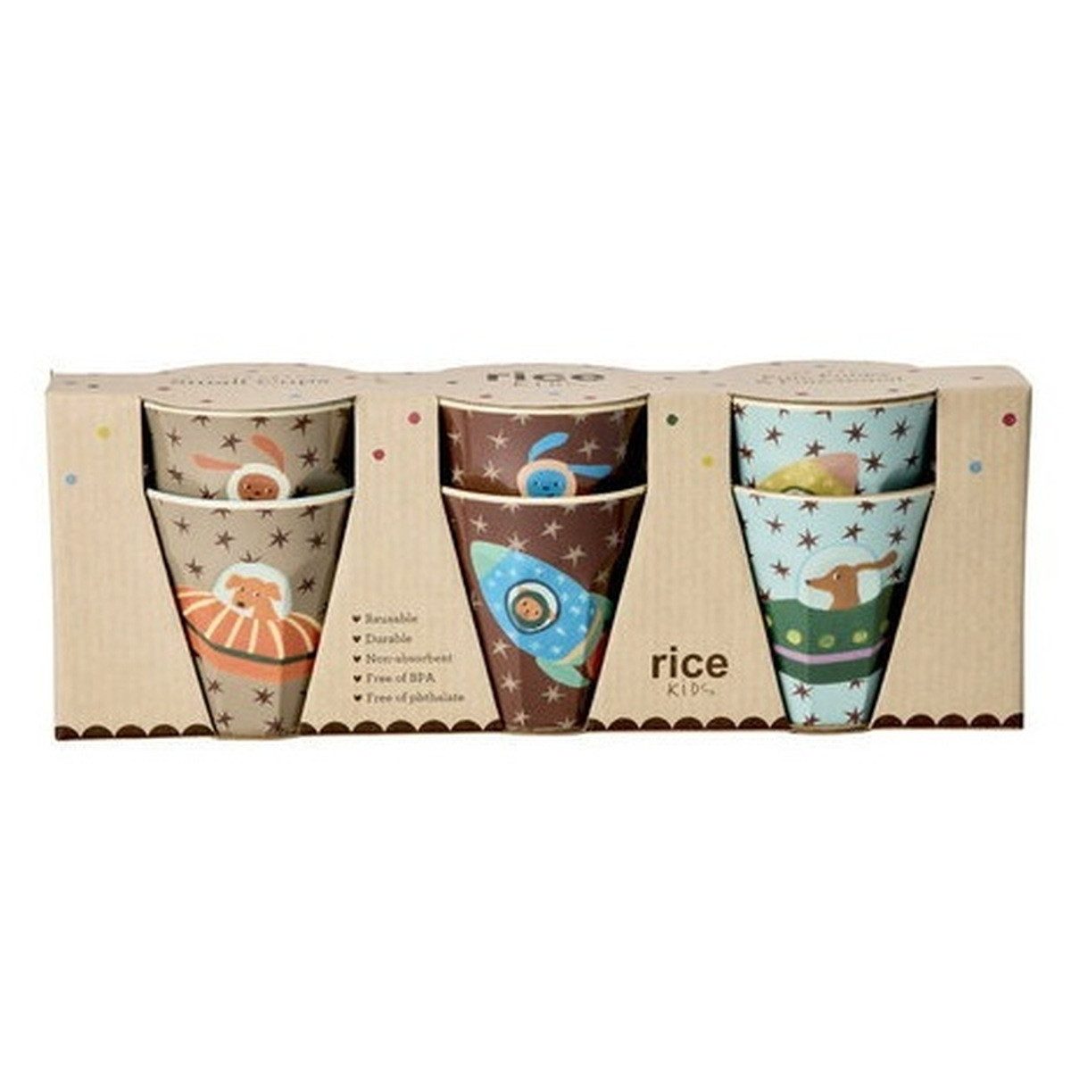 rice Becher Kinderbecher Space 6er Set Melamin Weltraum spülmaschinenfest 160 ml