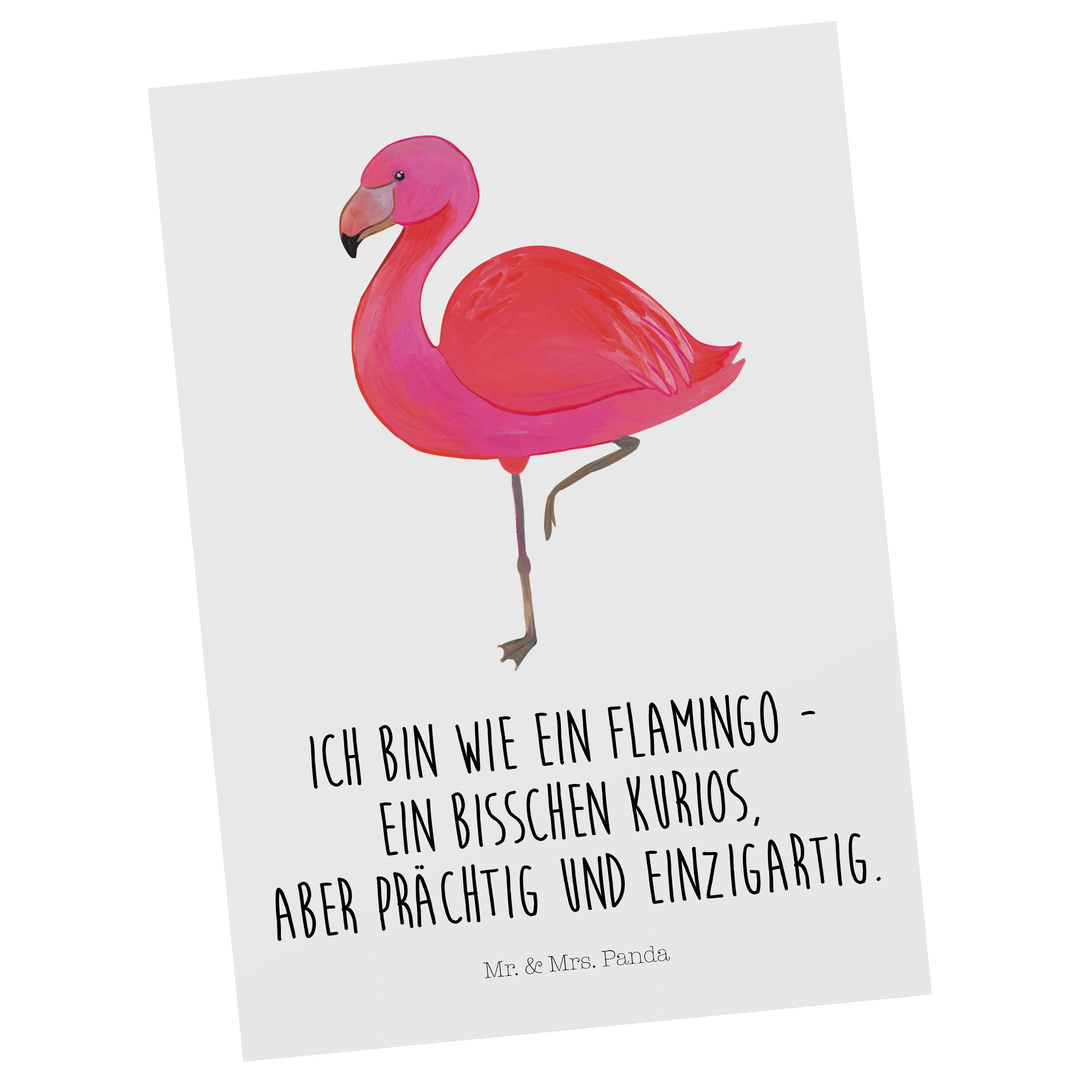 Mr. & Mrs. Panda Postkarte Flamingo classic - Weiß - Geschenk, Geschenkkarte, Freundinnen, glück